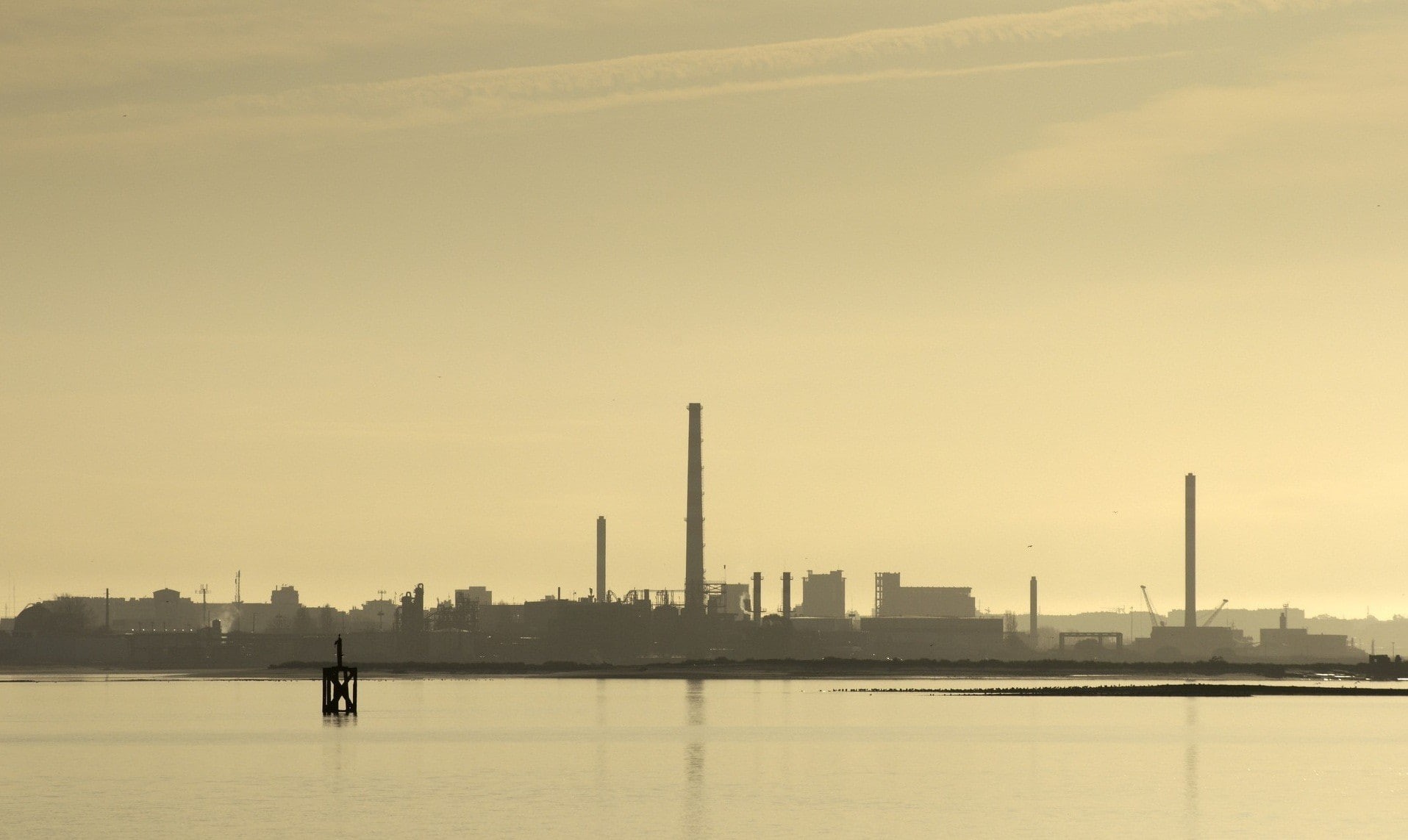 architecture, waterfront, built structure, water, sunset, factories, pollution, industrial, outdoors, urban skyline, photography, tall - high, silhouette, HD Wallpaper