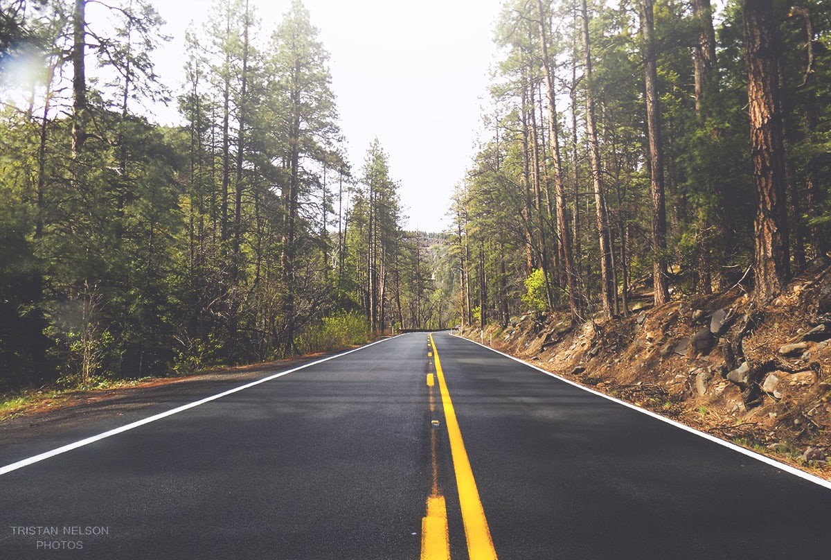 empty road, road, day, dividing line, yellow, the way forward, symbol, Arizona, no people, road marking, nature, tree, patio, black, diminishing perspective, HD Wallpaper