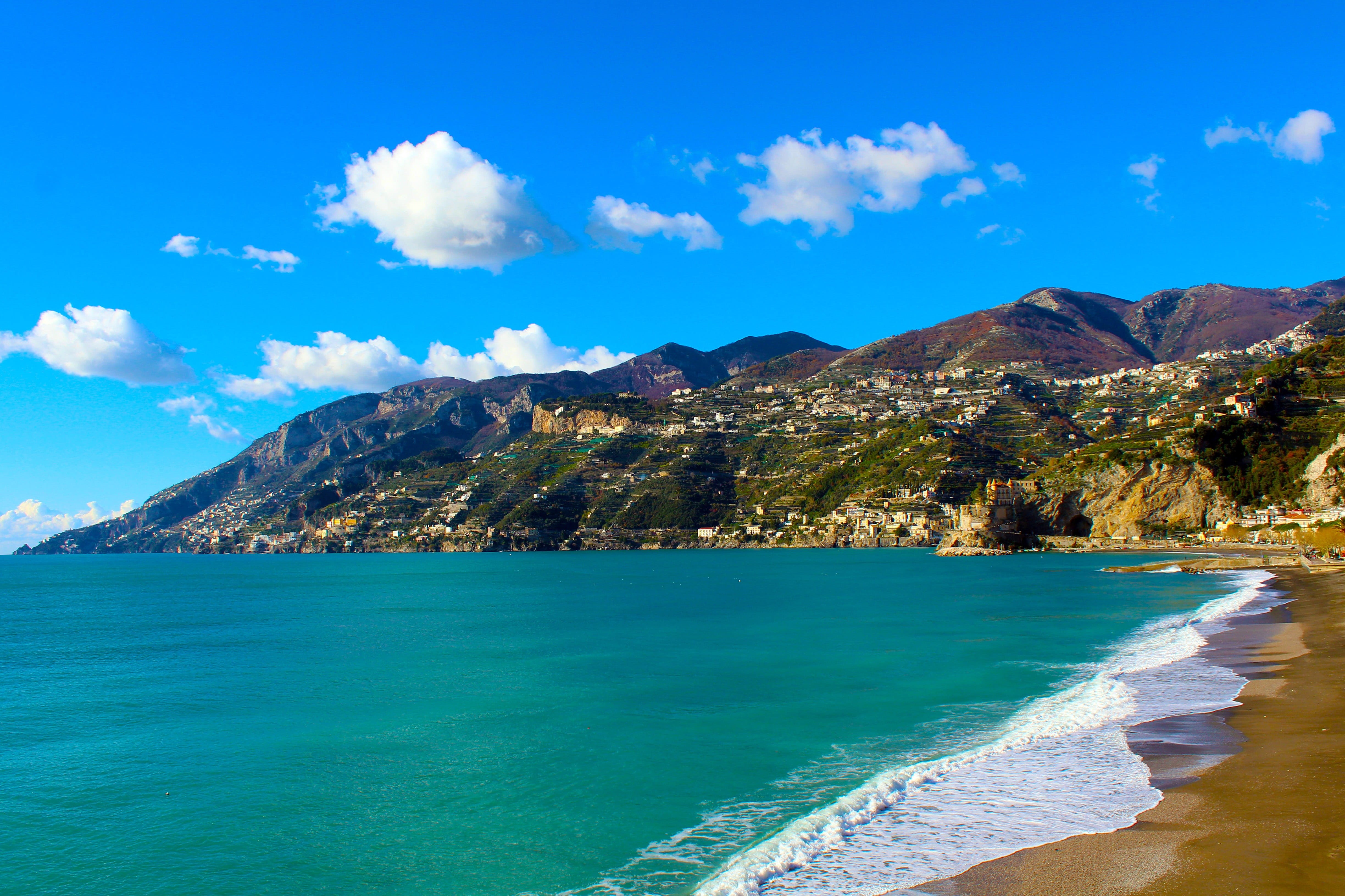 sky, rock - object, water, scenics - nature, mediterranean, coastal malfitano, sea, rocks, tyrrhenian, amalfi coast, contemplation, cloud - sky, formation, HD Wallpaper