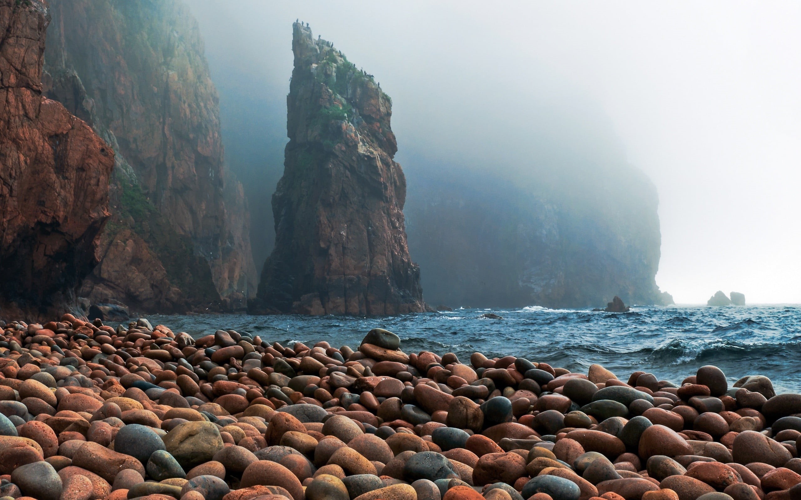 day, scenics - nature, solid, tranquility, beauty in nature, water, Vitaly Burke, rock - object, gray, idyllic, outdoors, nature, concrete, rock, coast, HD Wallpaper