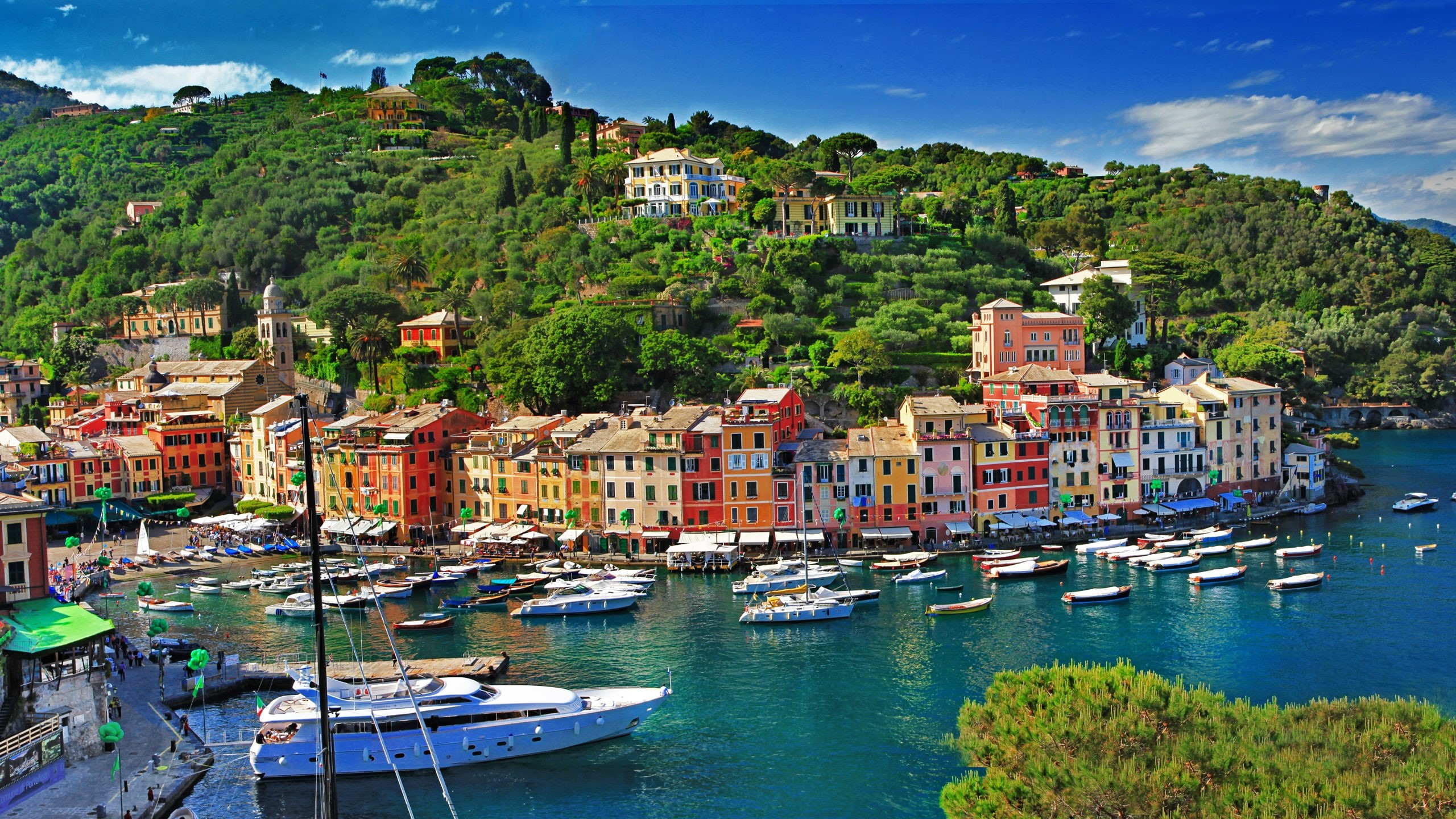 Boats, Sea, 2K, Portofino, Buildings, sailboat, City, Italy, yacht, buldings, Houses, HD Wallpaper