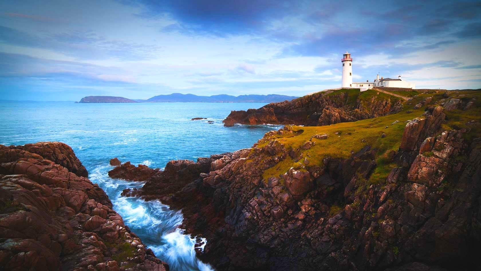 grass, 720P, beach, mountain, scenics - nature, tranquil scene, land, water, lighthouse, solid, rock, landscape, outdoors, cloud - sky, rock - object, HD Wallpaper