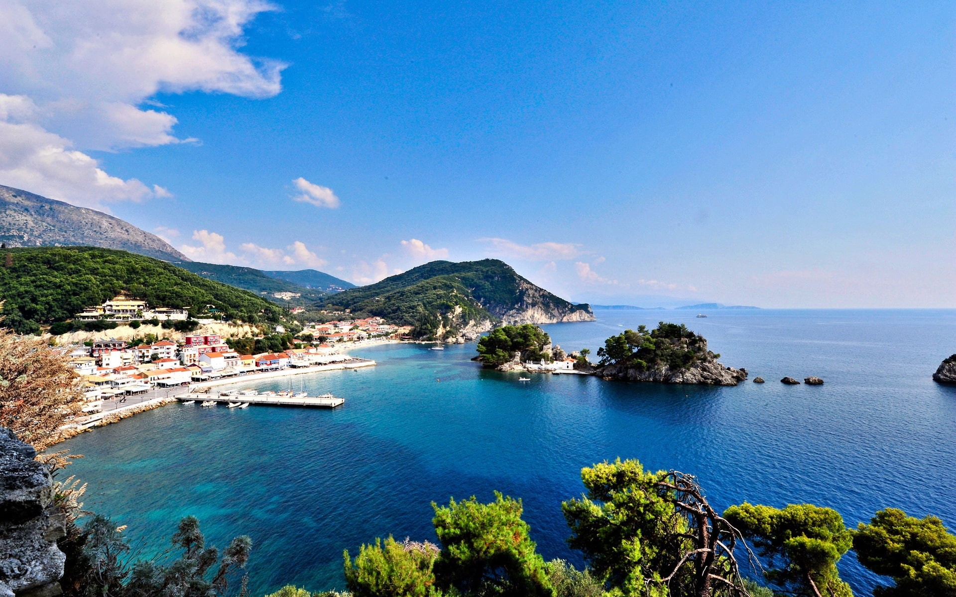1080P, Coast, Greece, Sea, Islands, City, HD Wallpaper
