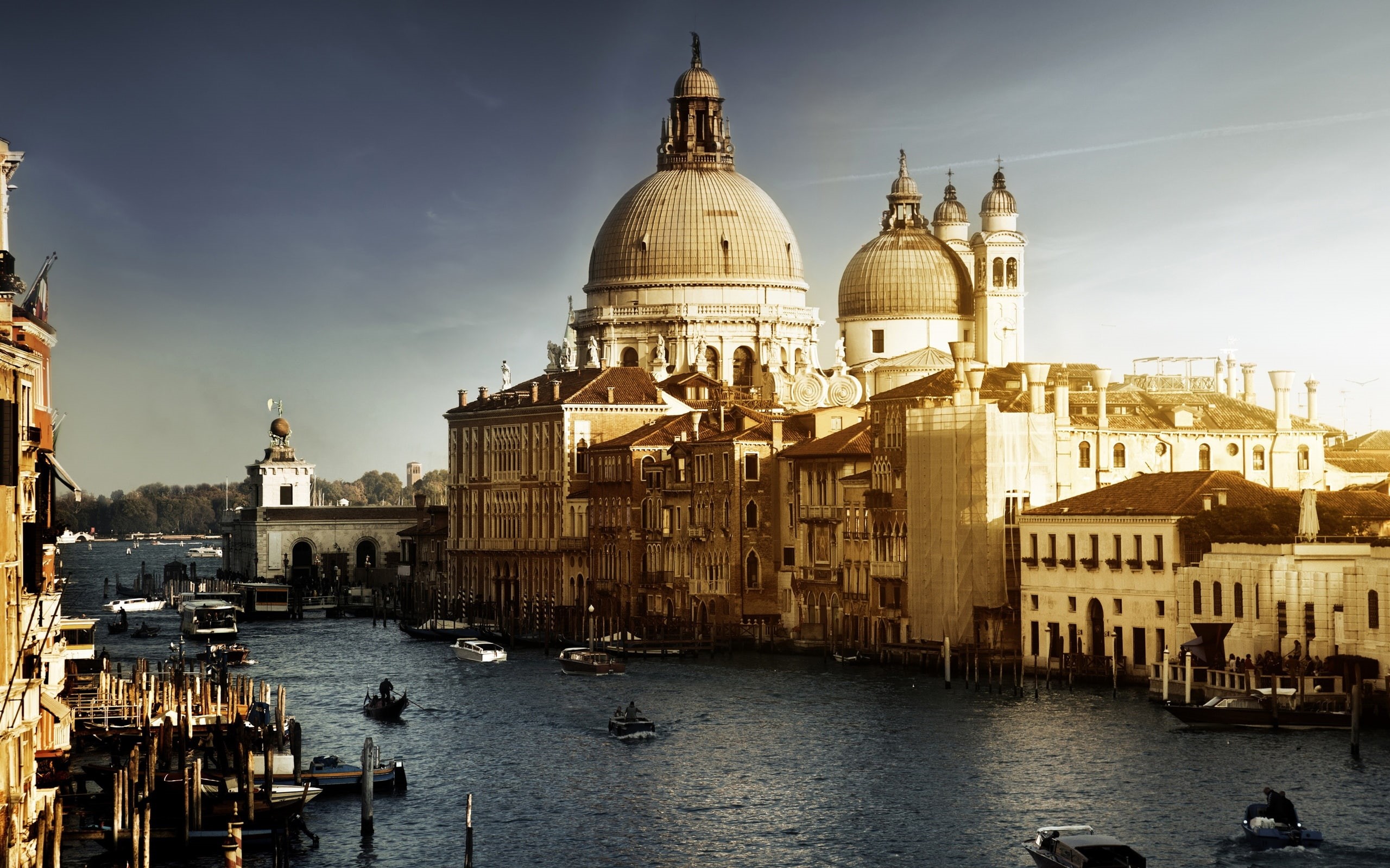 castle, 2K, white, Venice, brown, Sunset, boats, Italy, Canal, Buildings, Water, HD Wallpaper