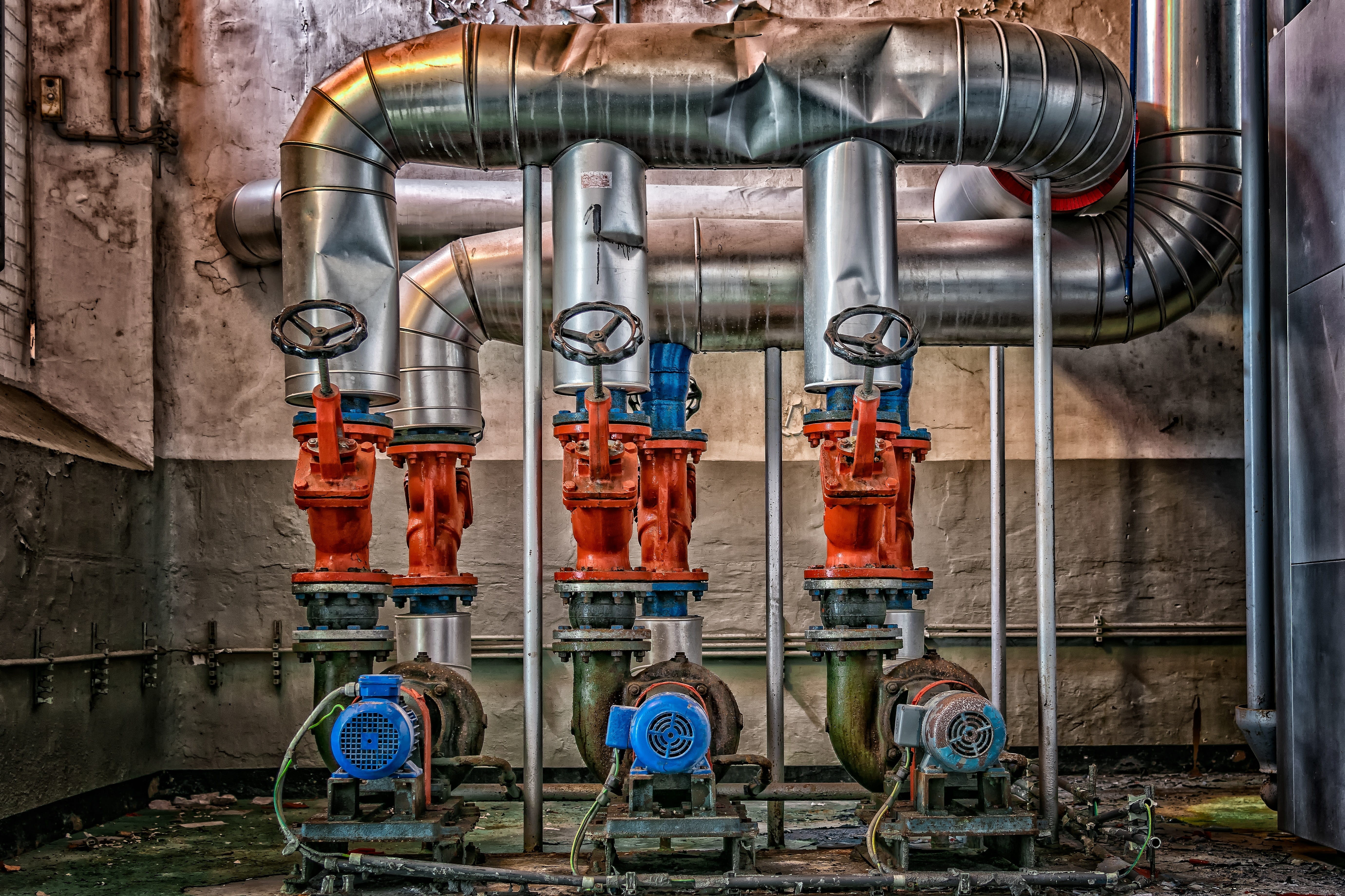 abandoned places, metal, pipe, valve, refueling, old, abandoned, red, pipes, industry, old building, gauge, transience, indoors, pipe - tube, 5K, leave, HD Wallpaper