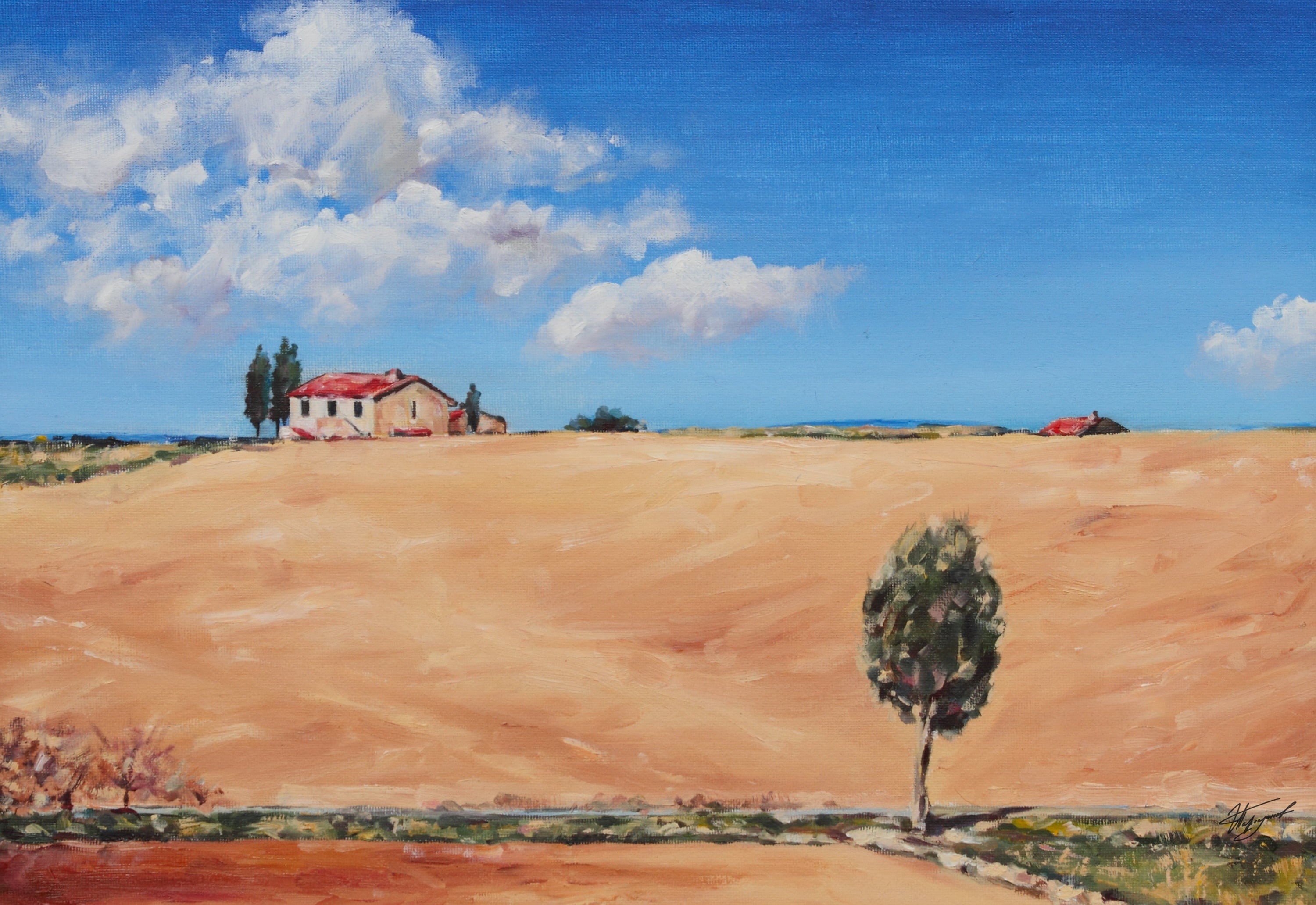 Parsadanov, impressionism, 2K, field, Provence, France, canvas oil, artist, the sun, painting, HD Wallpaper