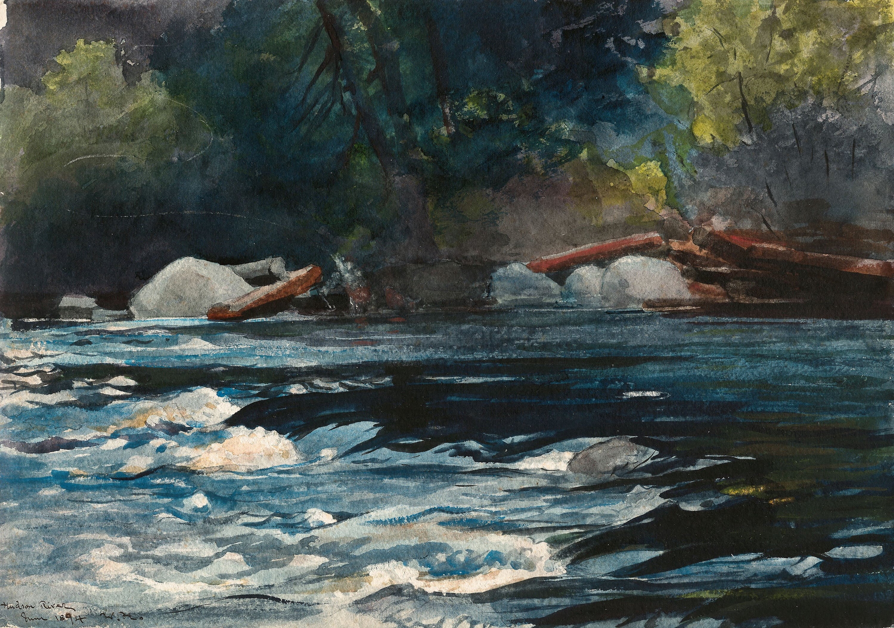 river, Winslow Homer, landscape, water, painting, impressionism, 2K, HD Wallpaper