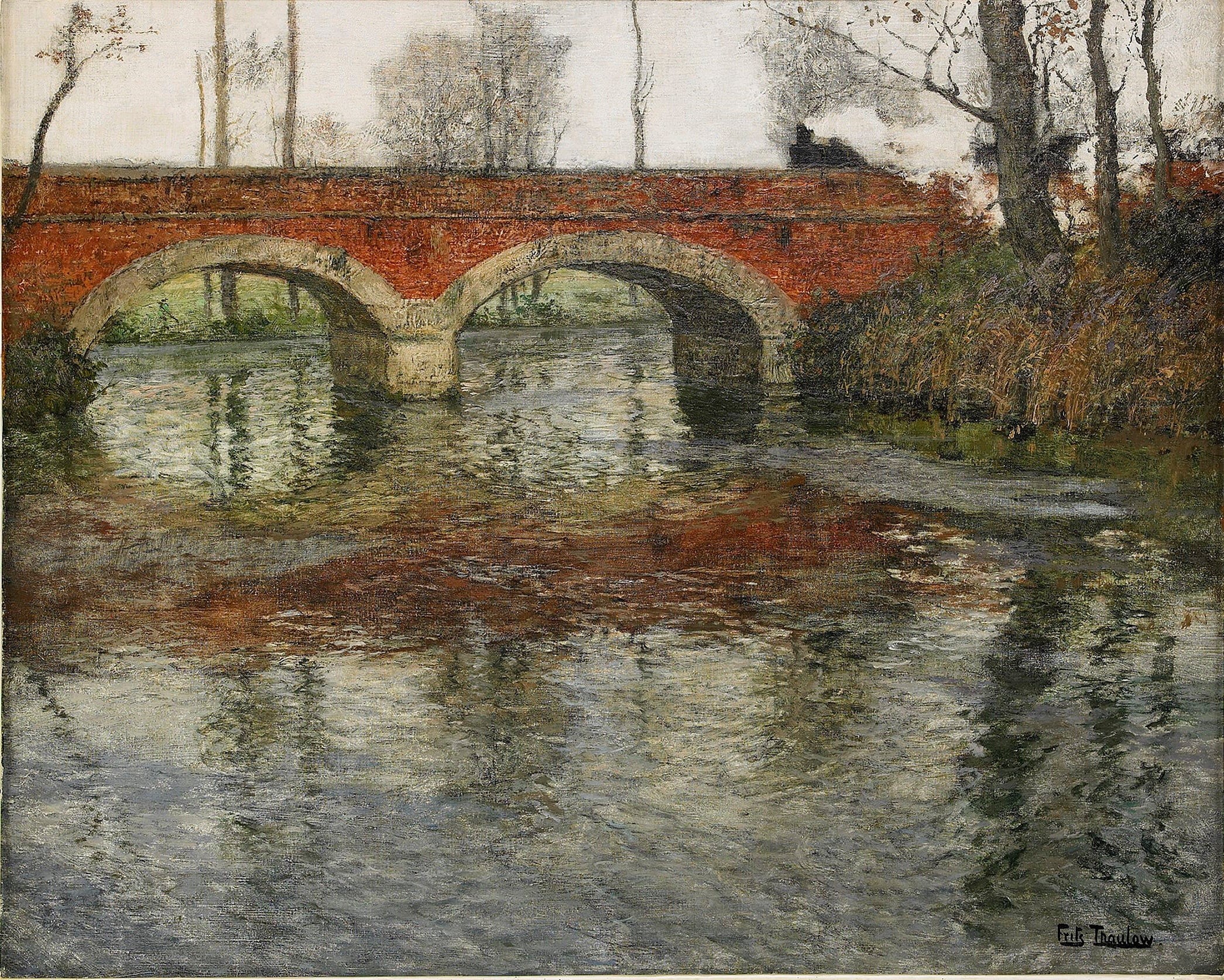 arch, bridge, med stenbro, Frits Thaulov, river landscape, 1080P, impressionism, river, HD Wallpaper