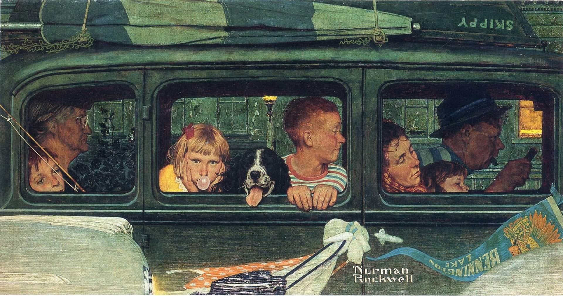 public transportation, dog, representation, glass - material, children, adult, travel, human representation, art, painting, bus, transparent, land vehicle, HD Wallpaper