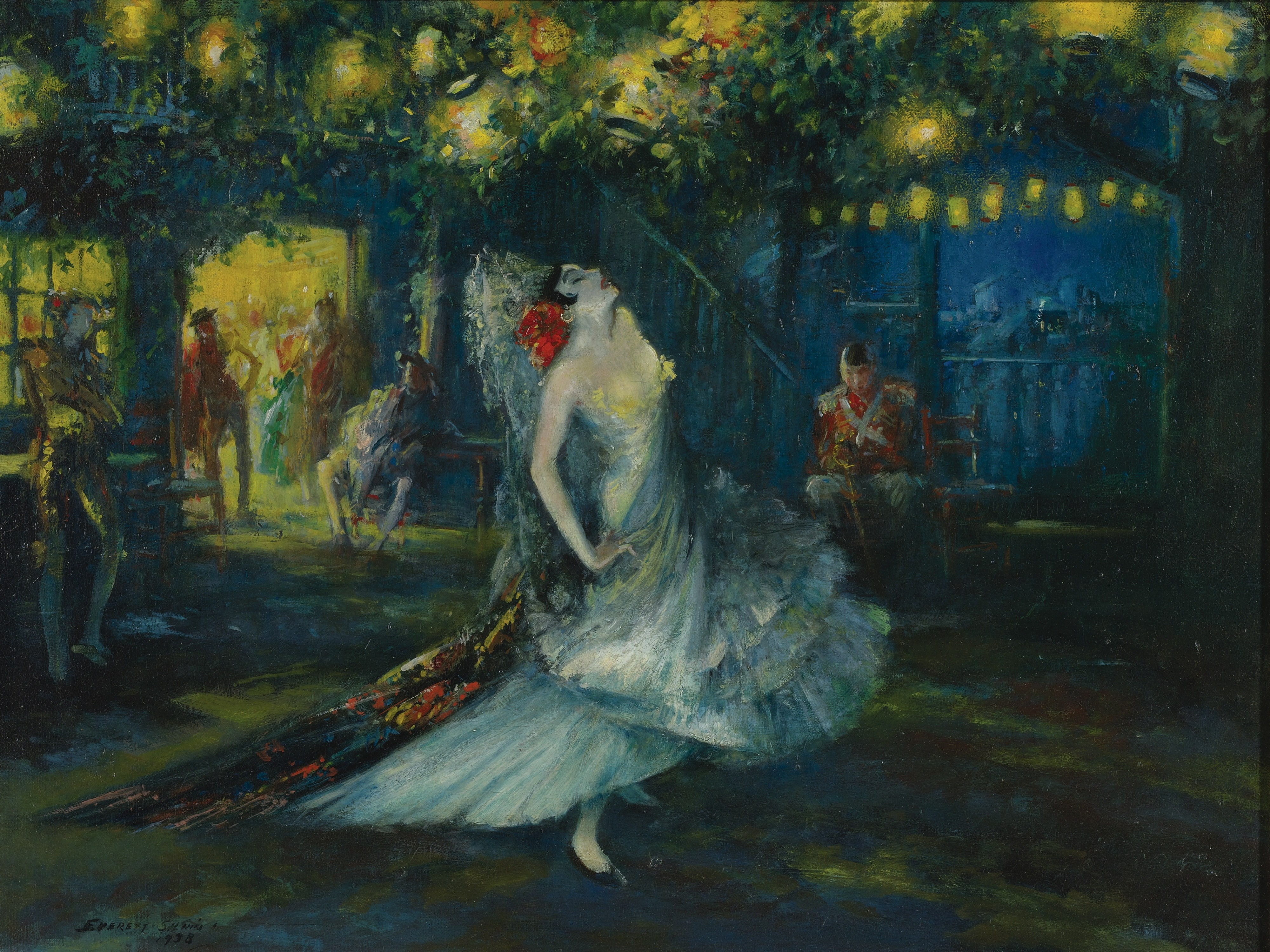 4K, woman, art, flamenco, pictura, Flamenco dancer, girl, dress, everett shinn, painting, night, dancer, spanish, HD Wallpaper