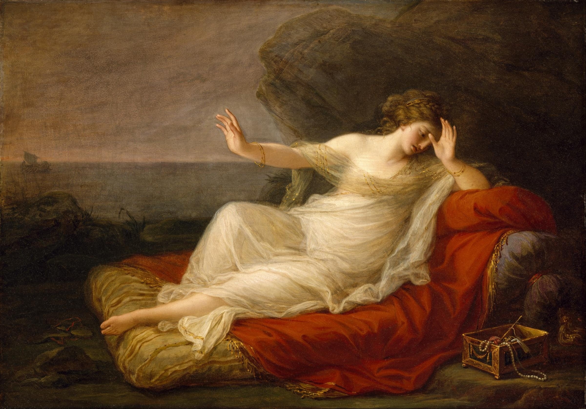 pictura, red, art, theseus, painting, Ariadne abandoned by Theseus, angelica kauffmann, luminos, ariadne, 1080P, girl, HD Wallpaper
