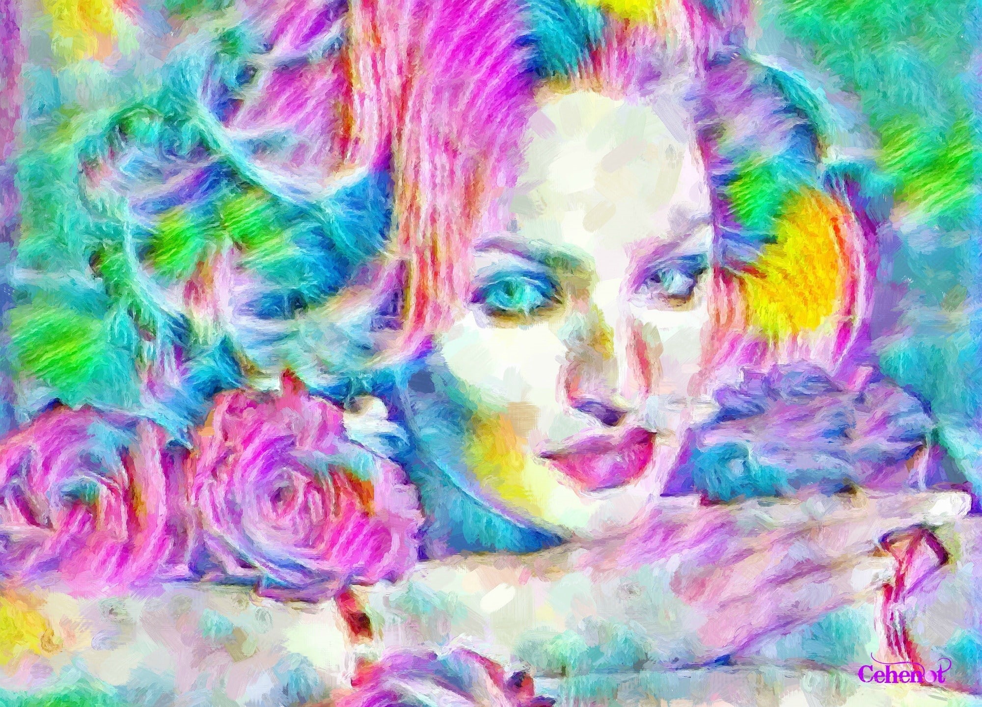 women, females, colorful, human face, looking at camera, painting, one person, young adult, front view, woman, Candice Swanepoel, creativity, multi colored, HD Wallpaper