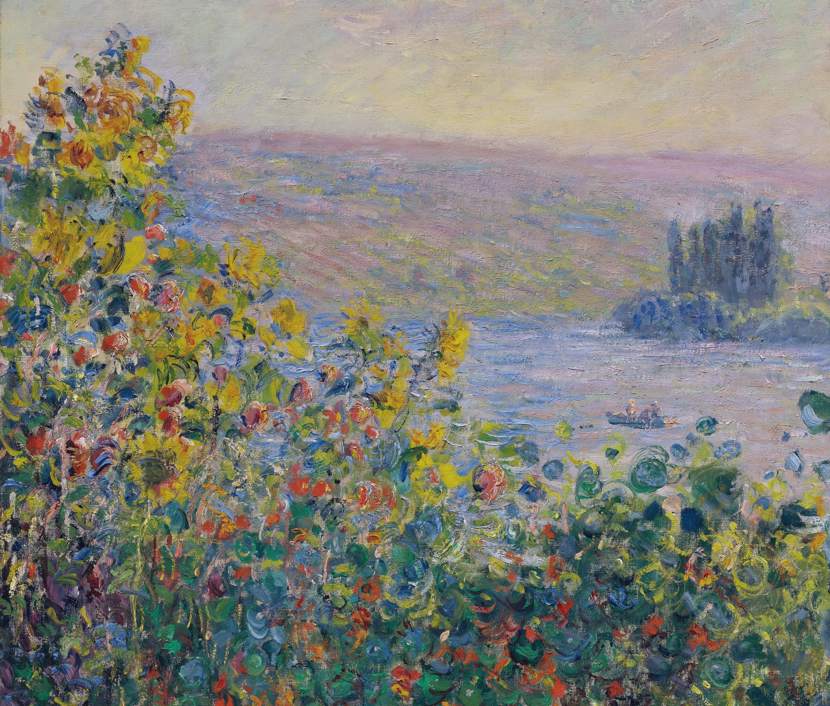 landscape, Claude Monet, Flowers Beds at Vetheuil, picture, flowers, 2K, HD Wallpaper