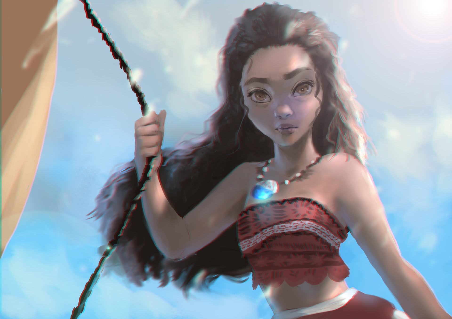 fantasy girl, real people, leisure activity, Moana, 1080P, looking at camera, fantasy art, holding, women, beauty, young adult, nature, hairstyle, adult, HD Wallpaper