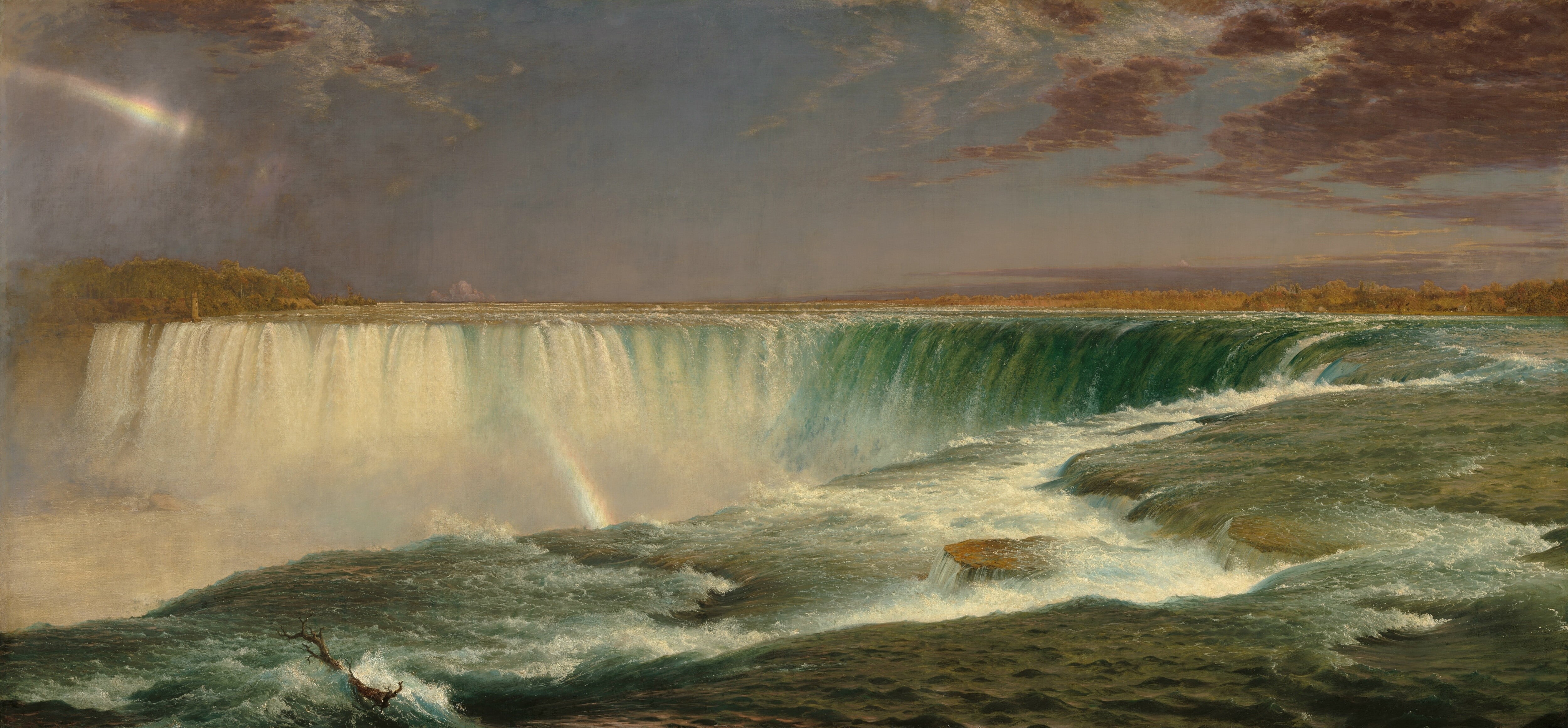landscape, palm trees, traditional art, classic art, Frederic Edwin Church, painting, waterfall, 4K, HD Wallpaper