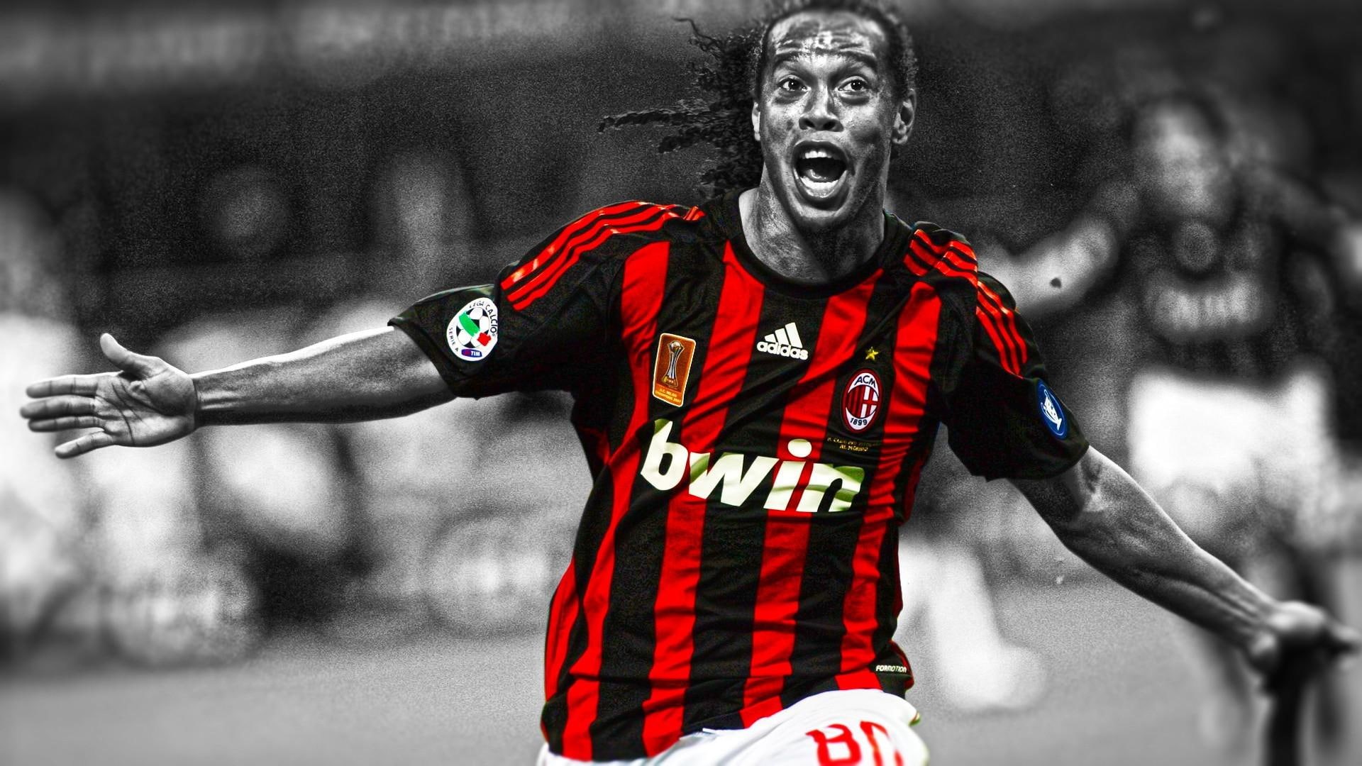 black, ronaldinho, 1080P, soccer, red, sports, football, s, atletico mineiro, men, 1920x1080, jersey, striped, shirt, HD Wallpaper