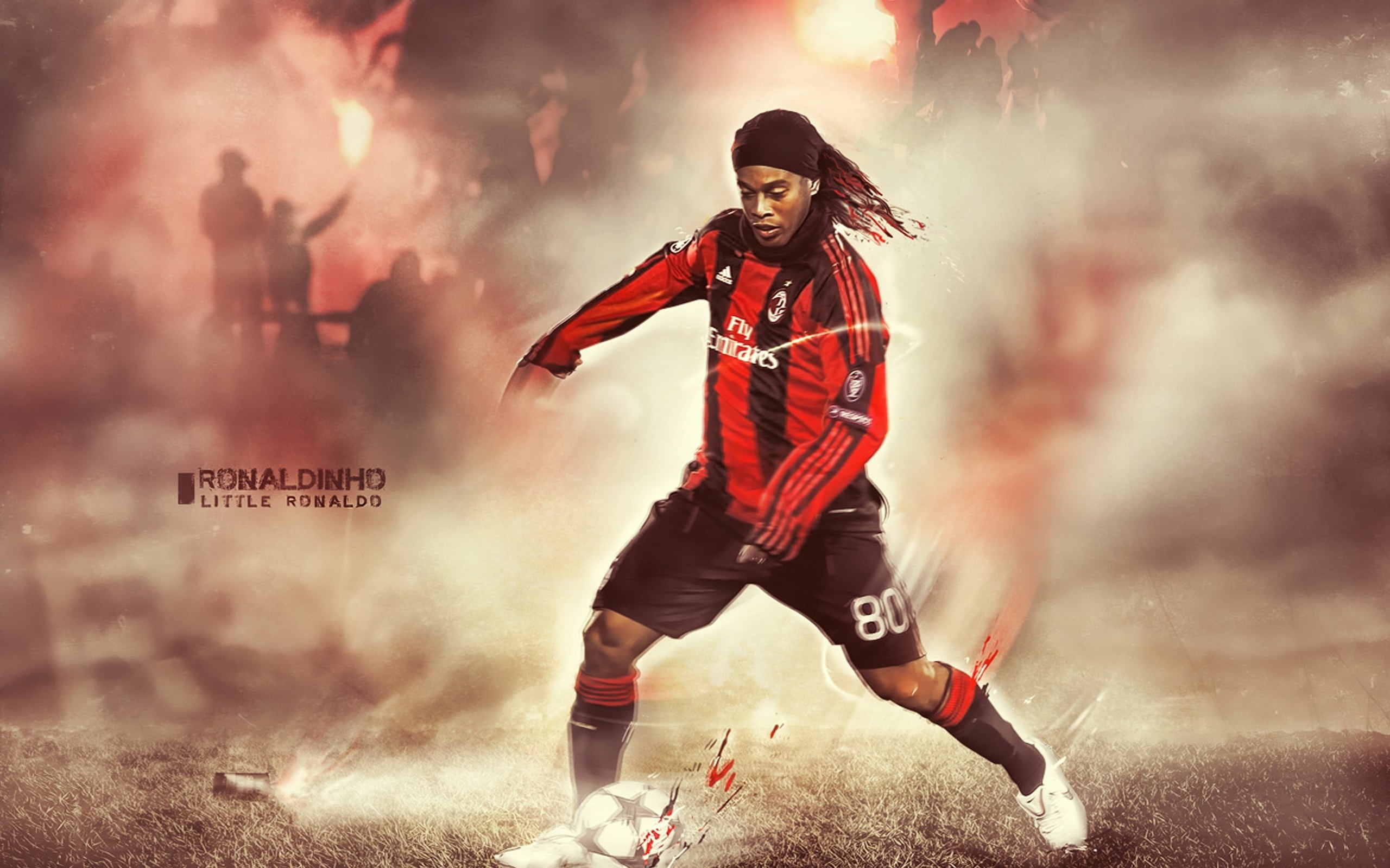 soccer Ball, ronaldinho, sleeved, athlete, clothing, digital Composite, adult, dust, competition, sport, casual clothing, males, action, smoke - physical structure, HD Wallpaper