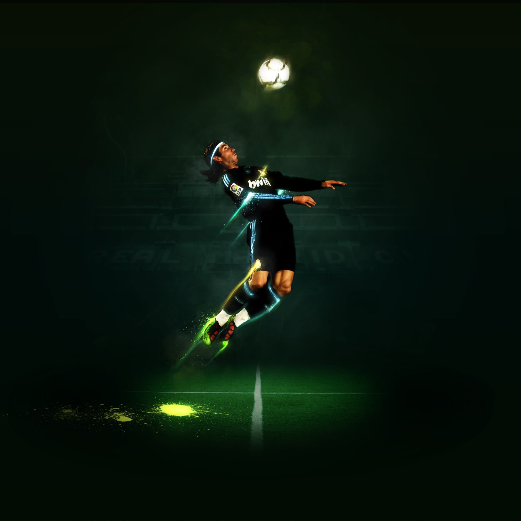 young adult, clothing, sport, running, vitality, sportsman, black background, ball, soccer player, 720P, competition, Sergio Ramos, motion, one person, Phone HD Wallpaper