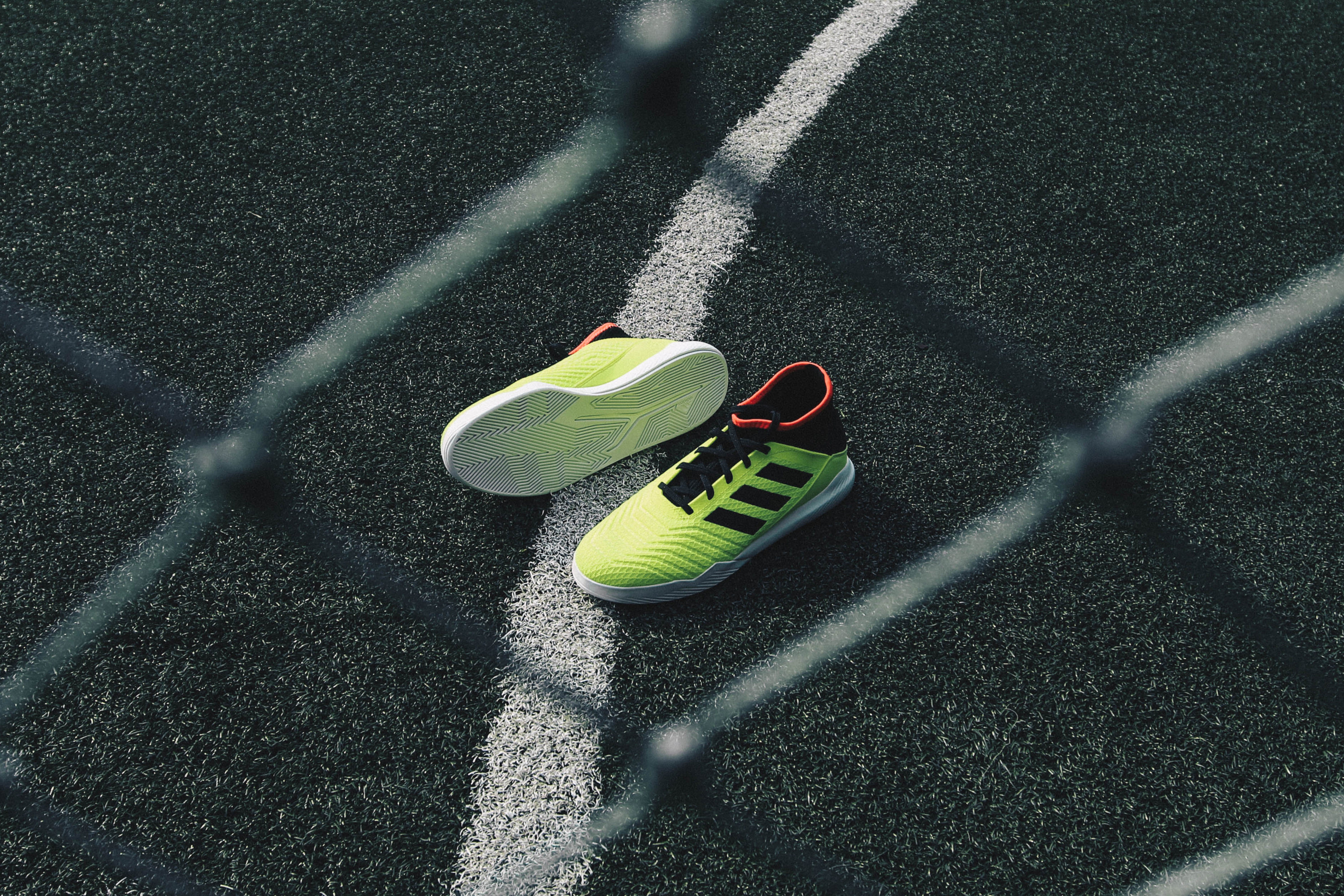 trainer, focus, running, security, sports equipment, still life, style, chainlink fence, black, photo, no people, road, high angle view, adidas, selective, HD Wallpaper