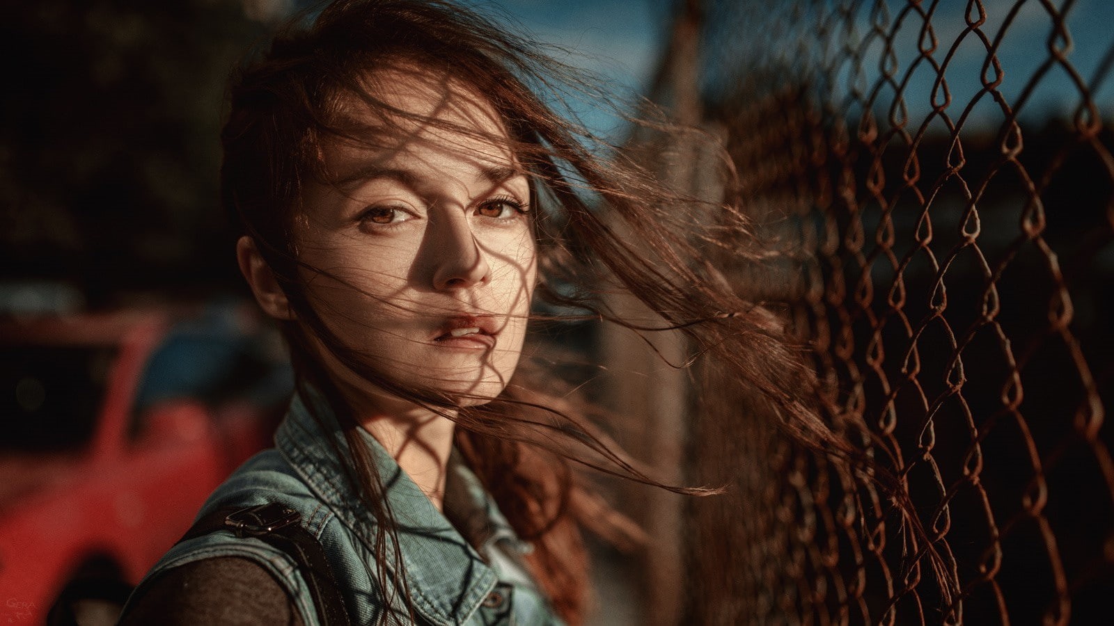 young adult, women, hairstyle, adult, beautiful woman, looking, 720P, eyes, brown hair, portrait, one person, emotion, model, body part, fence, barrier, HD Wallpaper