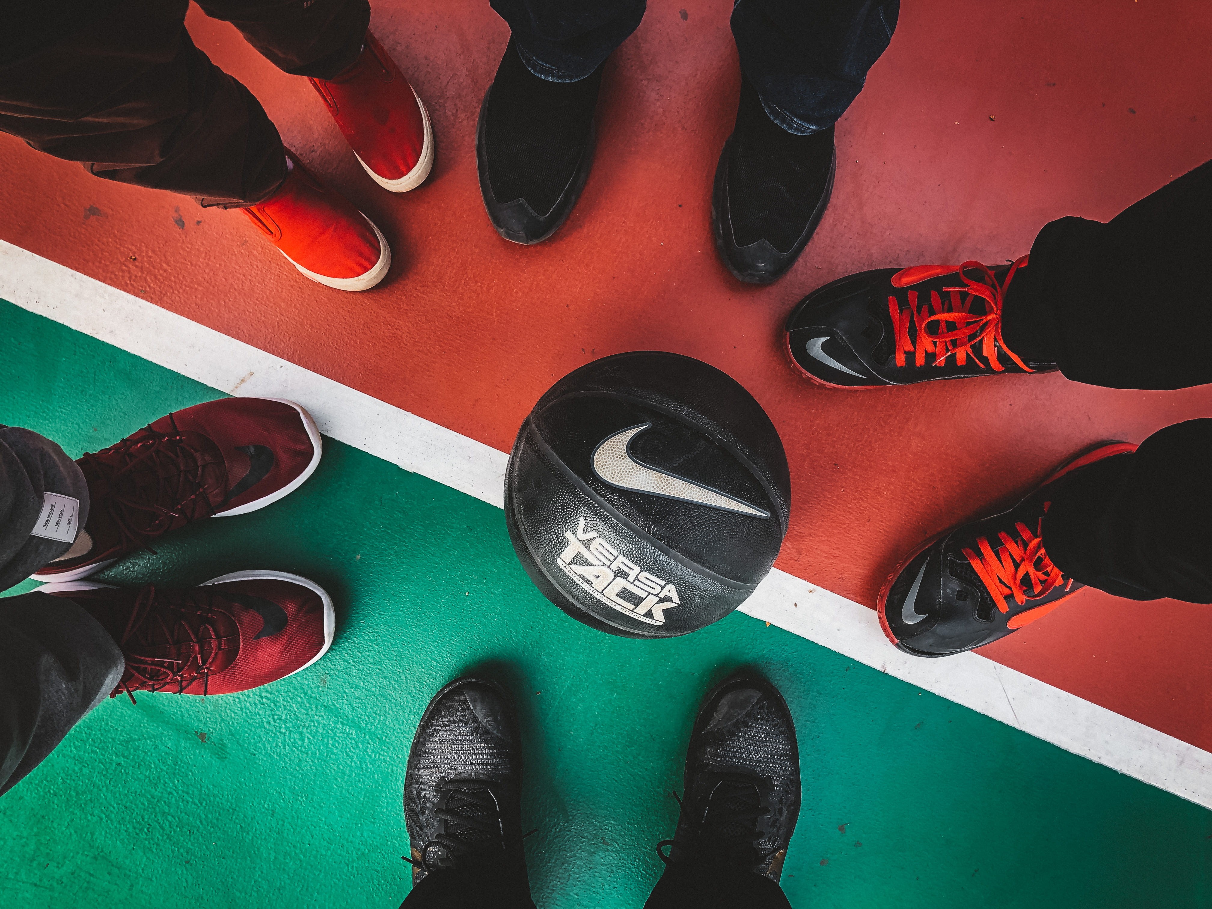 directly above, group of people, men, clothing, human body part, adult, real people, nike, five, front, pants, human foot, sports, standing, shoe, human leg, HD Wallpaper