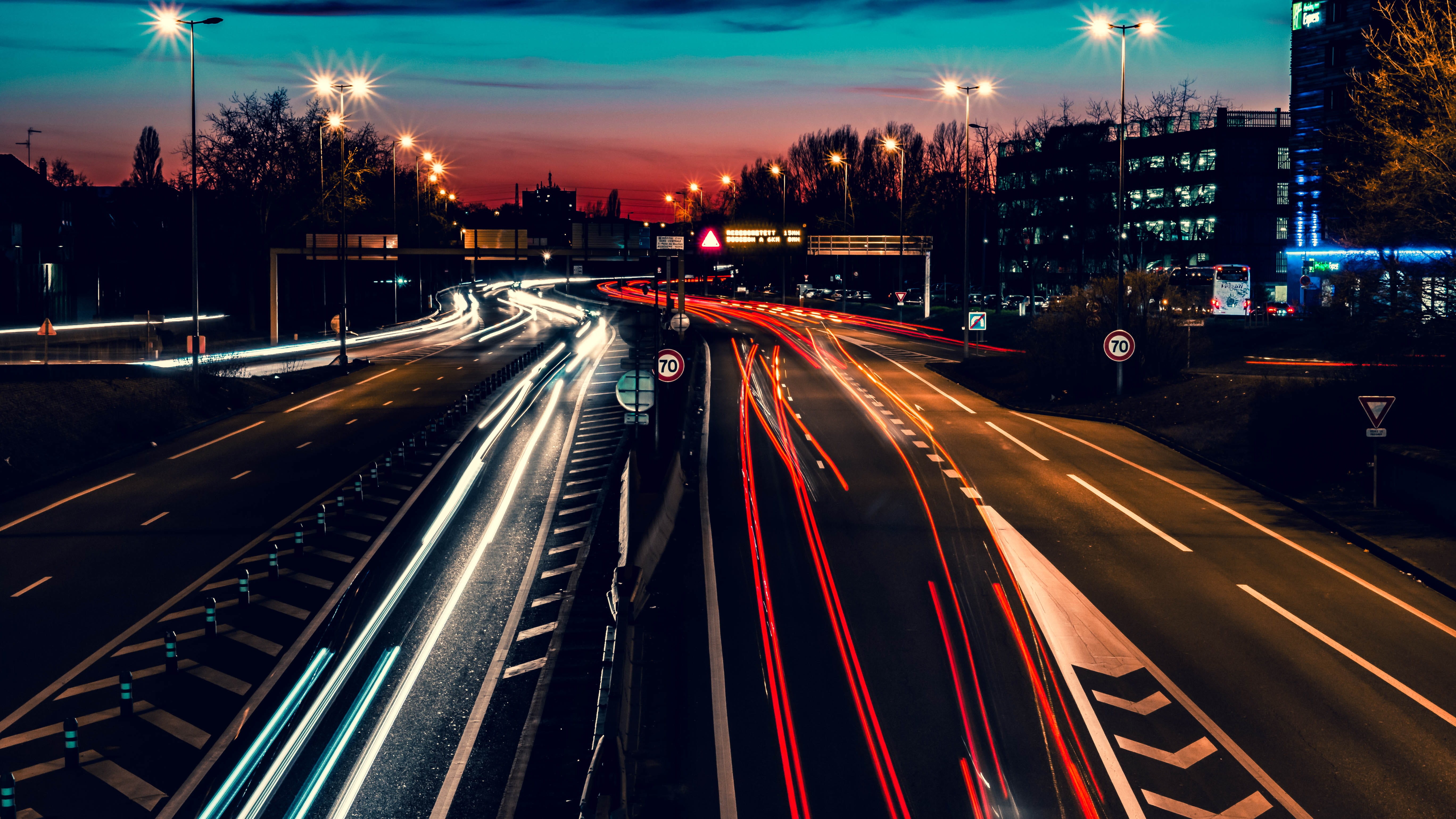 glowing, multiple lane highway, lighting, long exposure, building, photography, transportation, street, road, speed, tarmac, sleeve, clothing, motion, architecture, HD Wallpaper