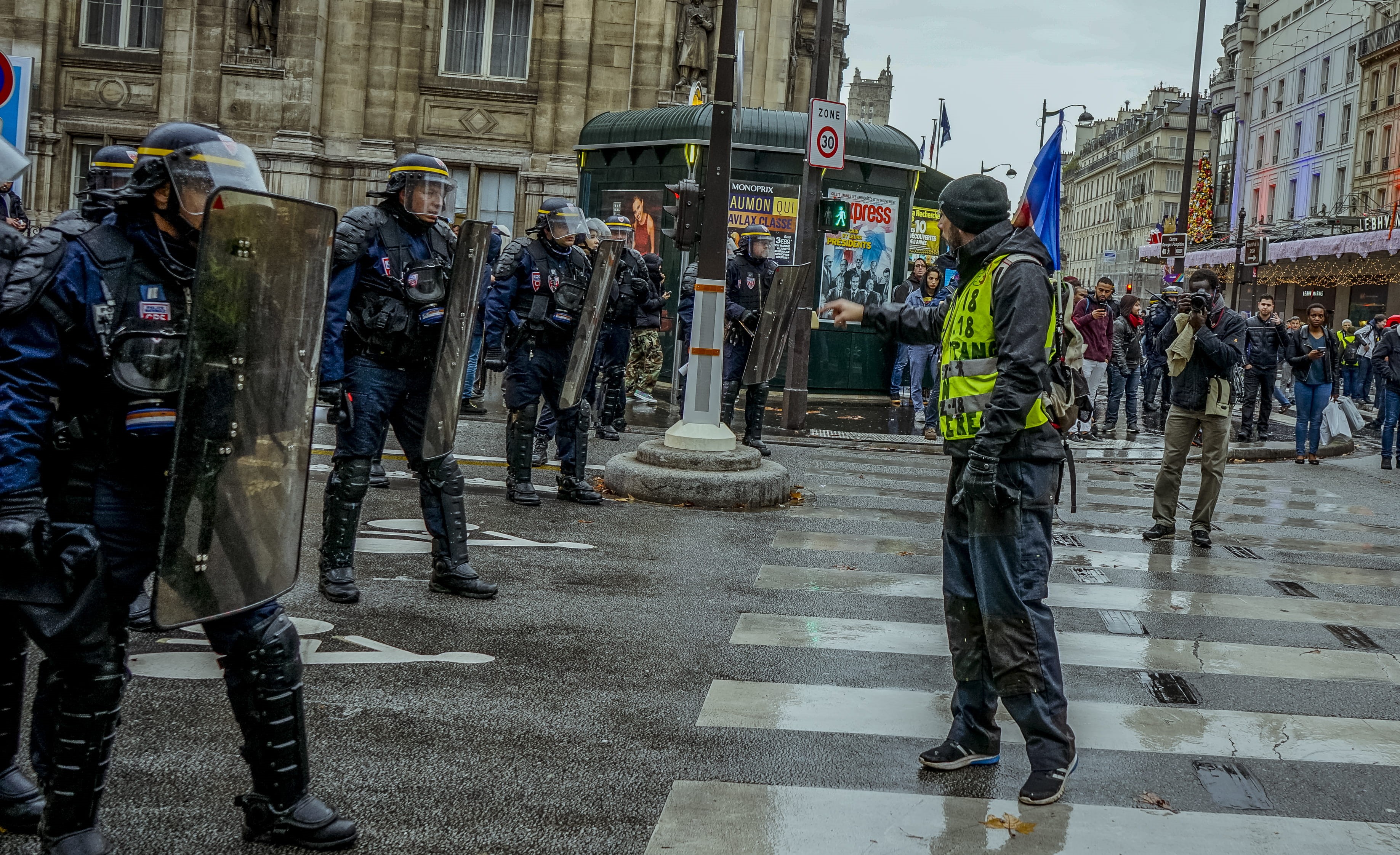 helmet, rain, human, urban, town, downtown, clothing, asphalt, road, law, pedestrian, real people, france, outdoors, person, 2K, building exterior, paris, HD Wallpaper