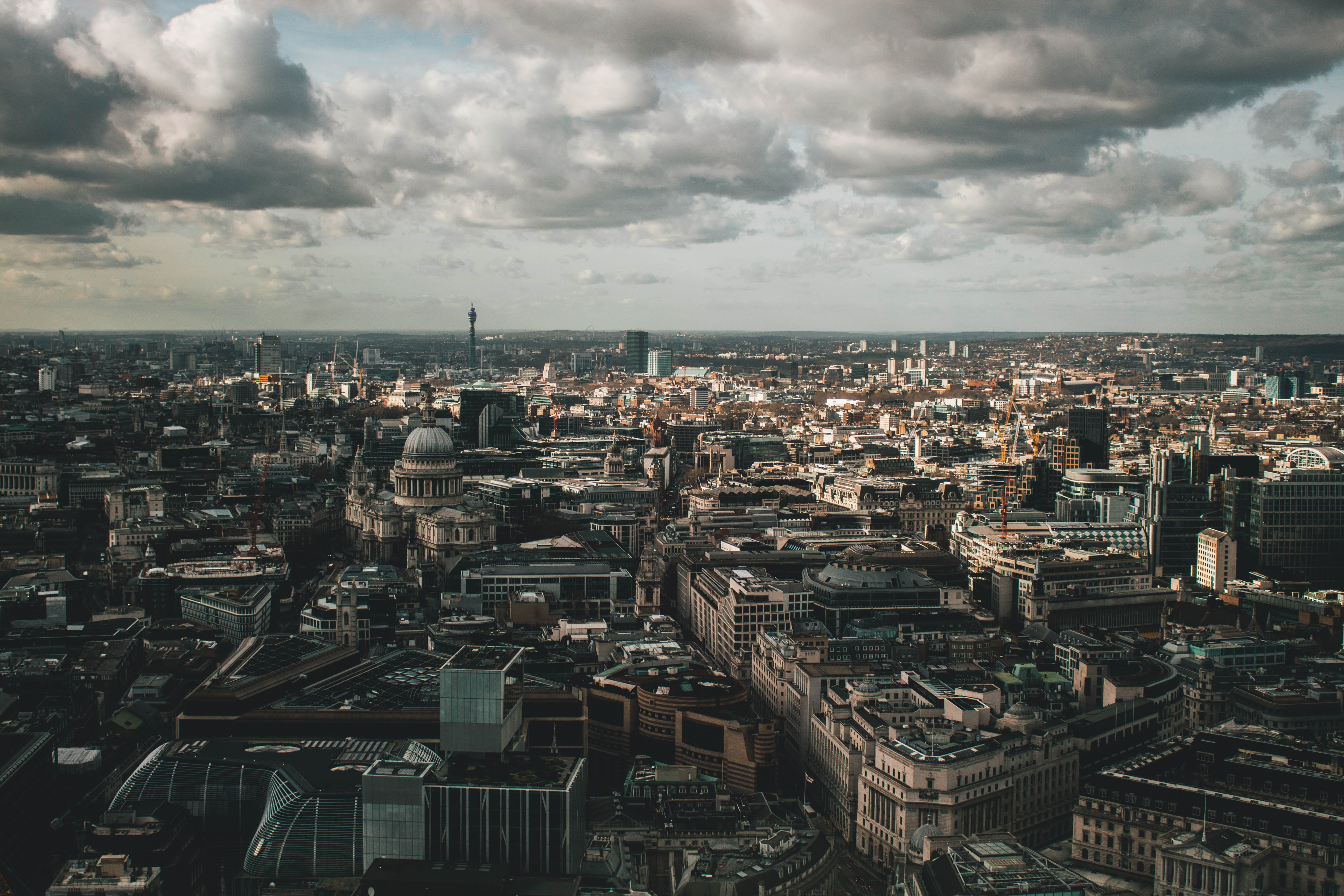 downtown, city, computer hardware, united kingdom, 5K, urban, cityscape, office building, high angle view, built structure, financial district, day, electronics, HD Wallpaper