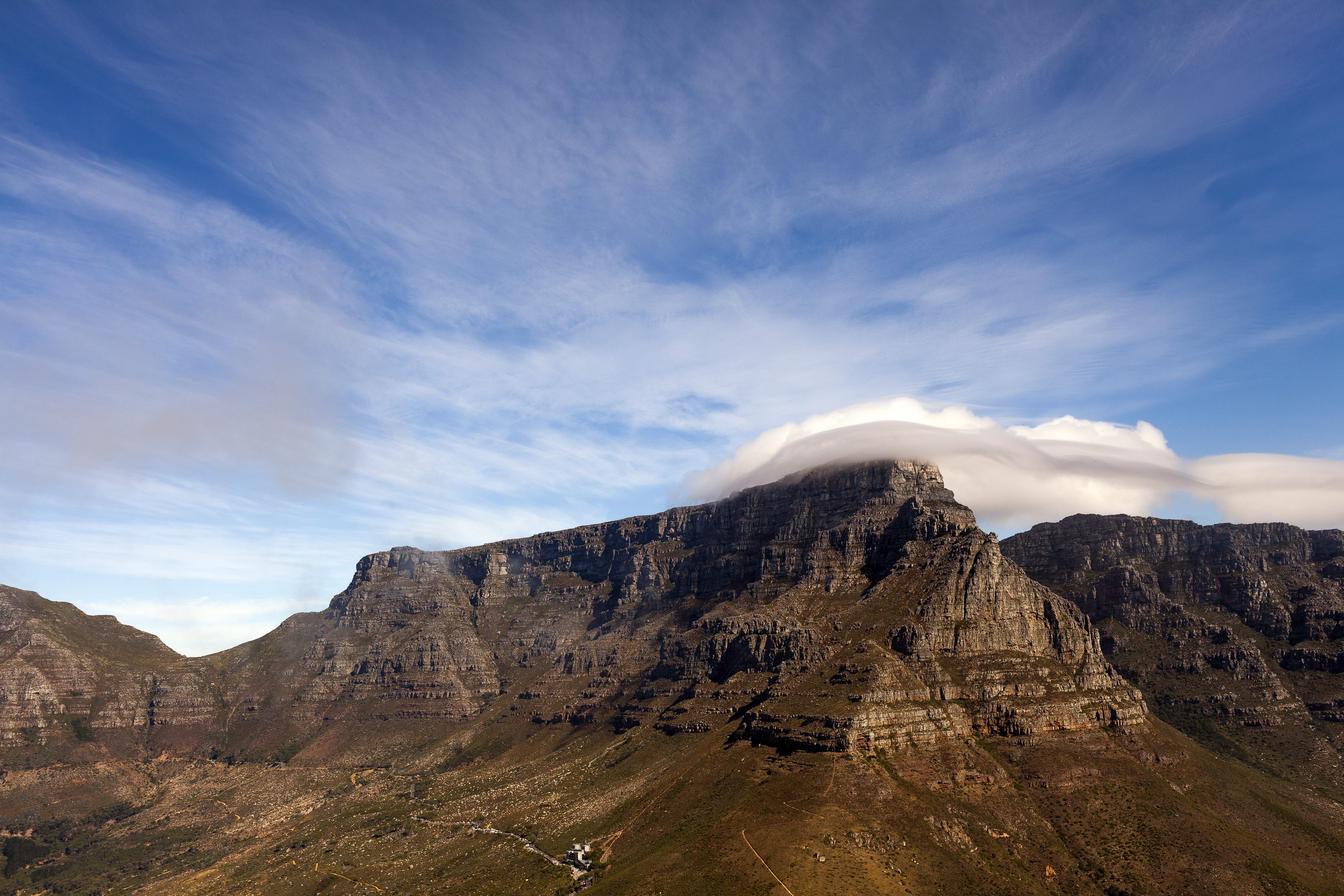 sky, day, cloud - sky, mesa, rock - object, mountain peak, no people, blue, geology, non-urban scene, cloud, rockmountain, formation, canyon, travel, mountain range, HD Wallpaper
