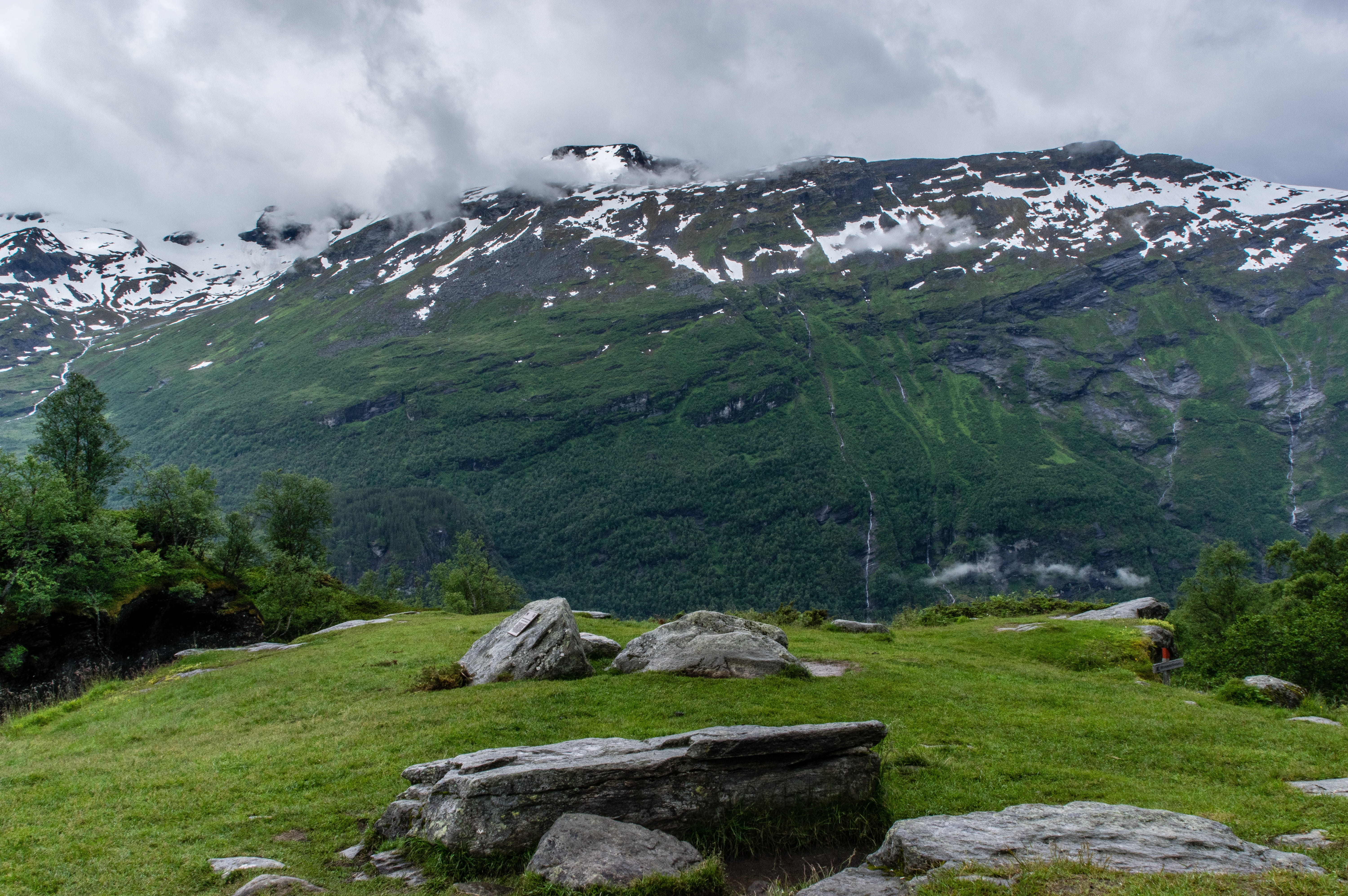 white, european Alps, day, daytime, surrounded, grass, photo, near, green, snowcapped mountain, rock, non-urban scene, summer, black, gray, cold temperature, HD Wallpaper