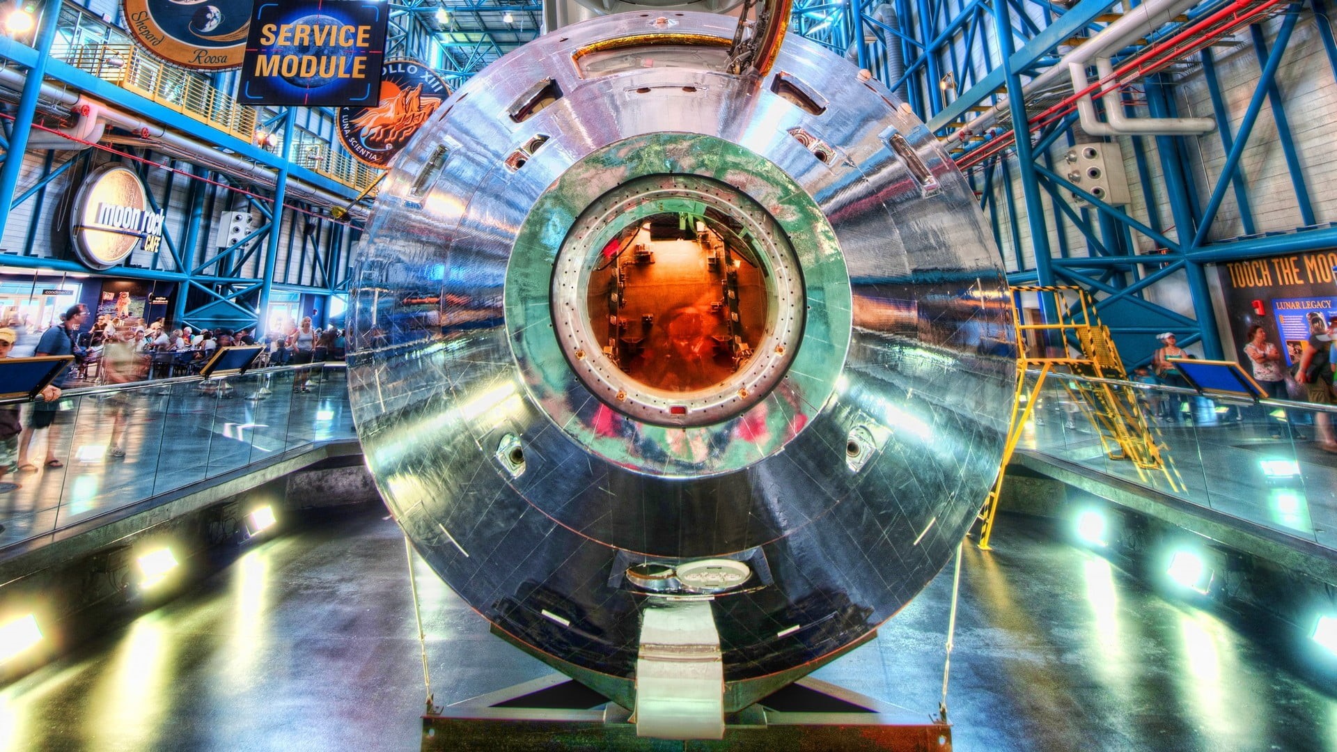gray, NASA, no people, technology, travel, 1080P, vehicle, city, round, illuminated, circle, building, tool, digital composite, outdoors, reflection, silver colored, HD Wallpaper