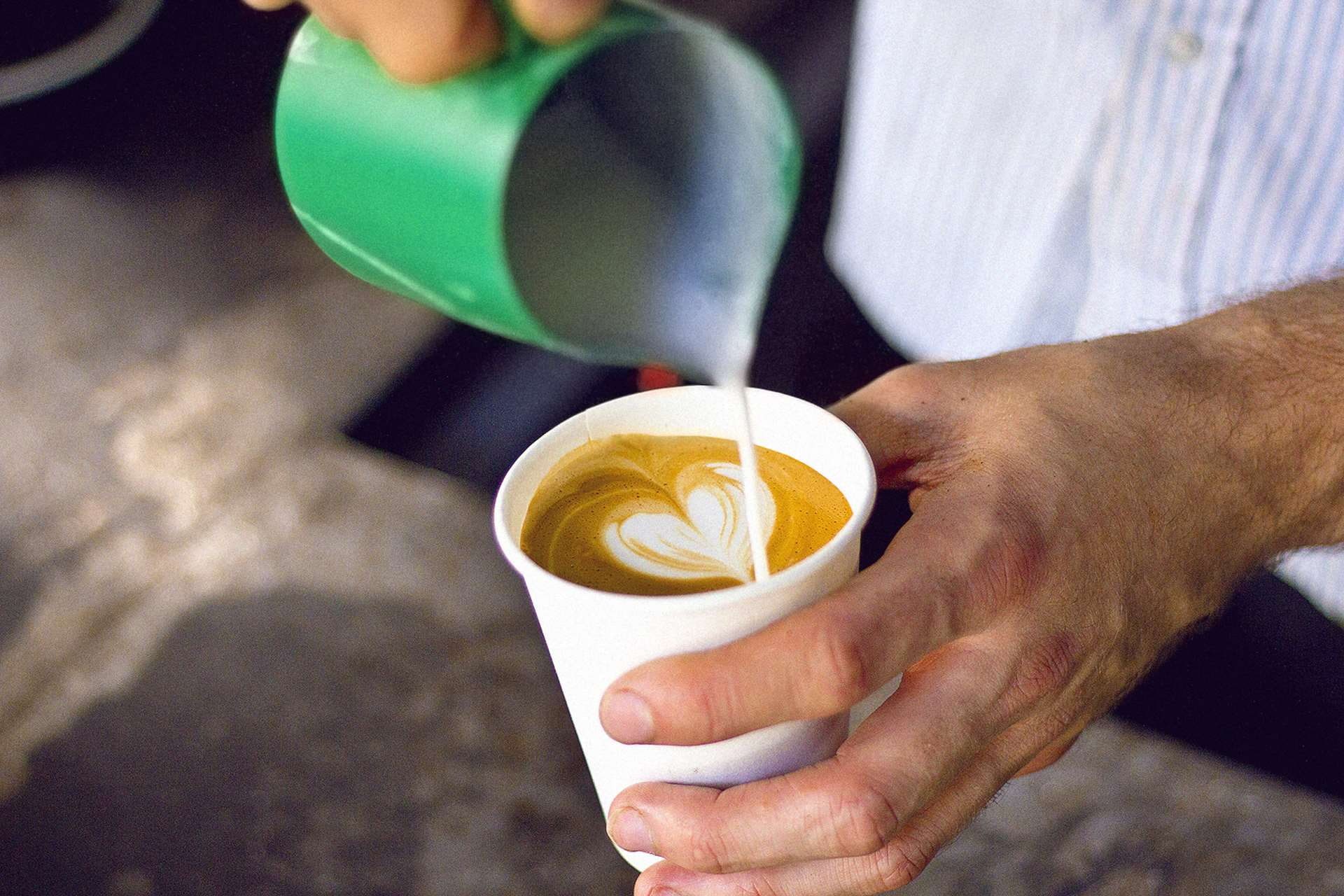 mug, focus on foreground, finger, coffee, latte, one person, drinking, hand, human body part, 1080P, adult, milk, barista, cup, take away, holding, tyler hendy, HD Wallpaper