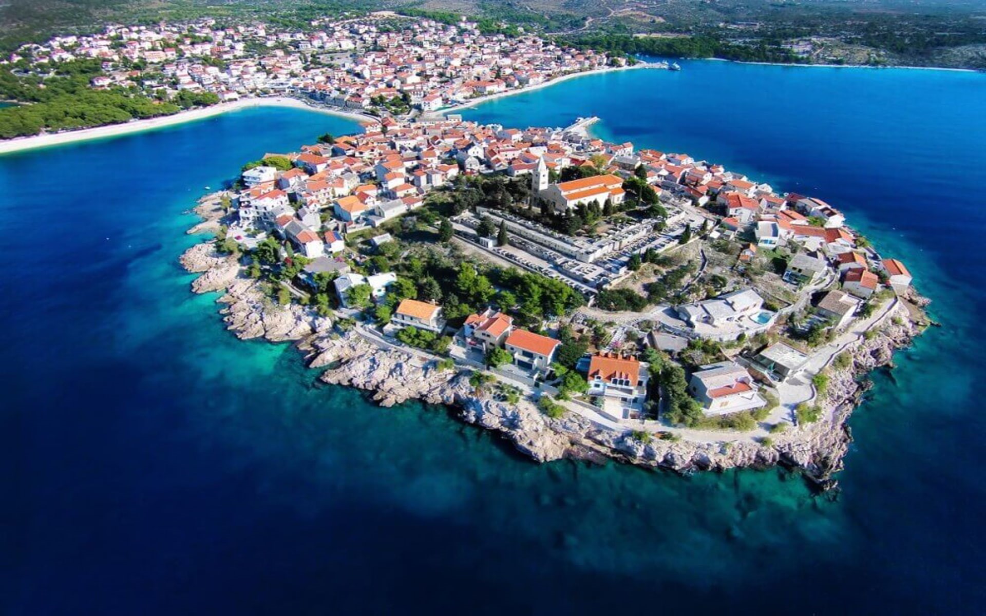 surrounded, architecture, sibenik, tourist, primo, turquoise, landscaped, ten, town, island, grad, split, interesting, small, 1080P, HD Wallpaper