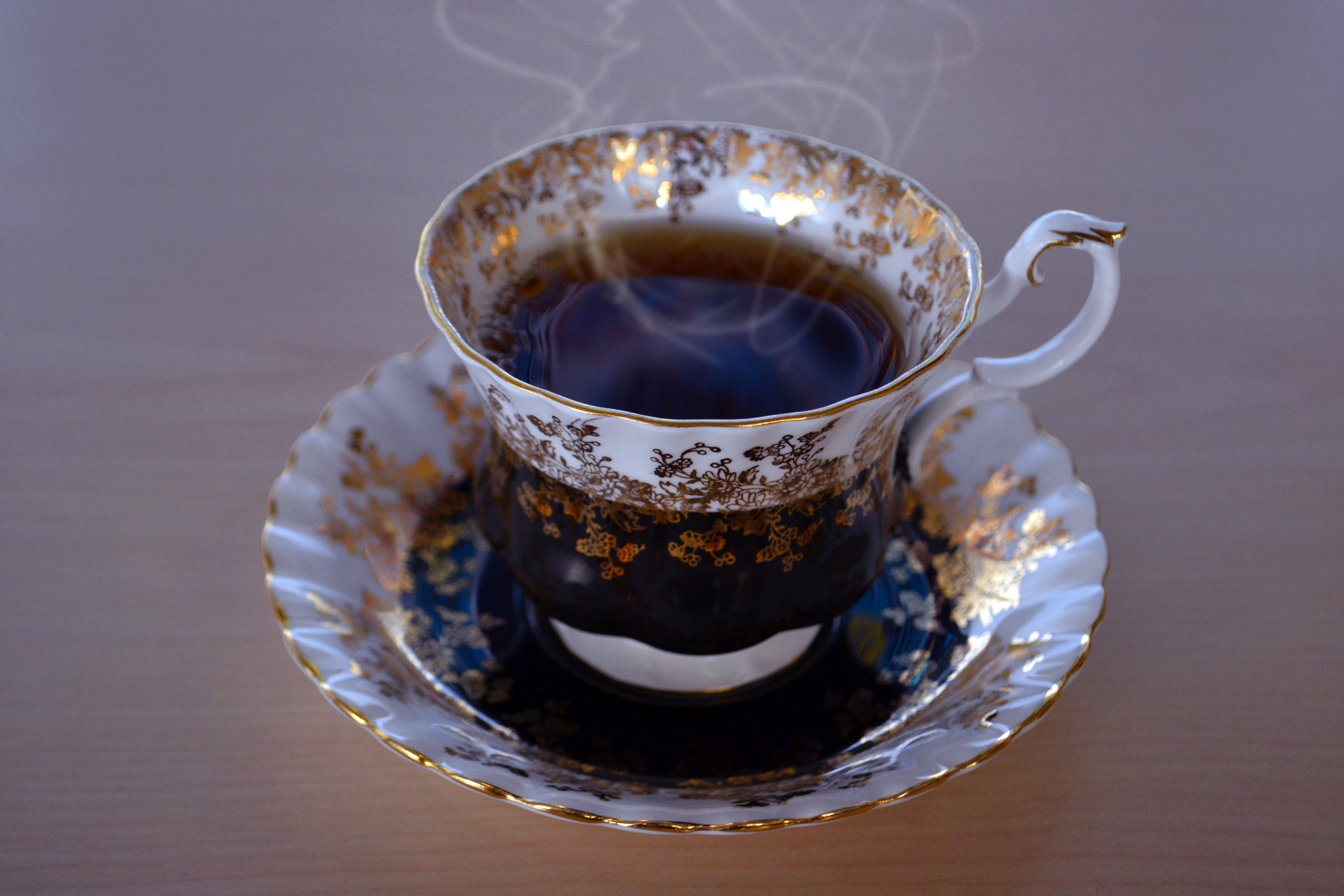 saucer, tea party, black, coffee, teapot, herbal, fresh, coffee cup, glass, flavor, healthy, still, vintage, beverage, flavour, floral, top, gold, no people, HD Wallpaper