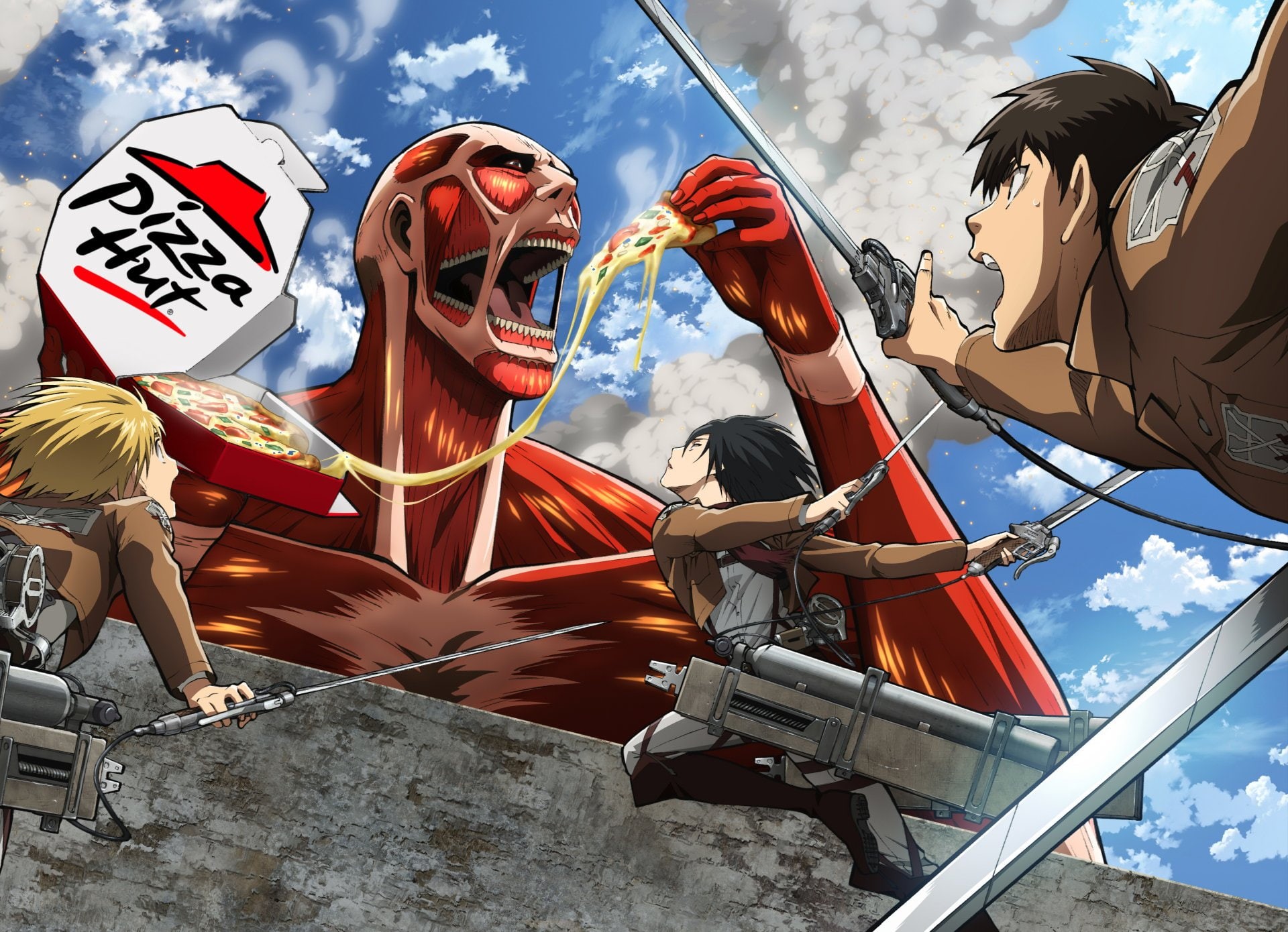 Eren Yeager, Armin Arlert, 1080P, Attack On Titan, Shingeki No Kyojin, Anime, Pizza Hut, Mikasa Ackerman, HD Wallpaper