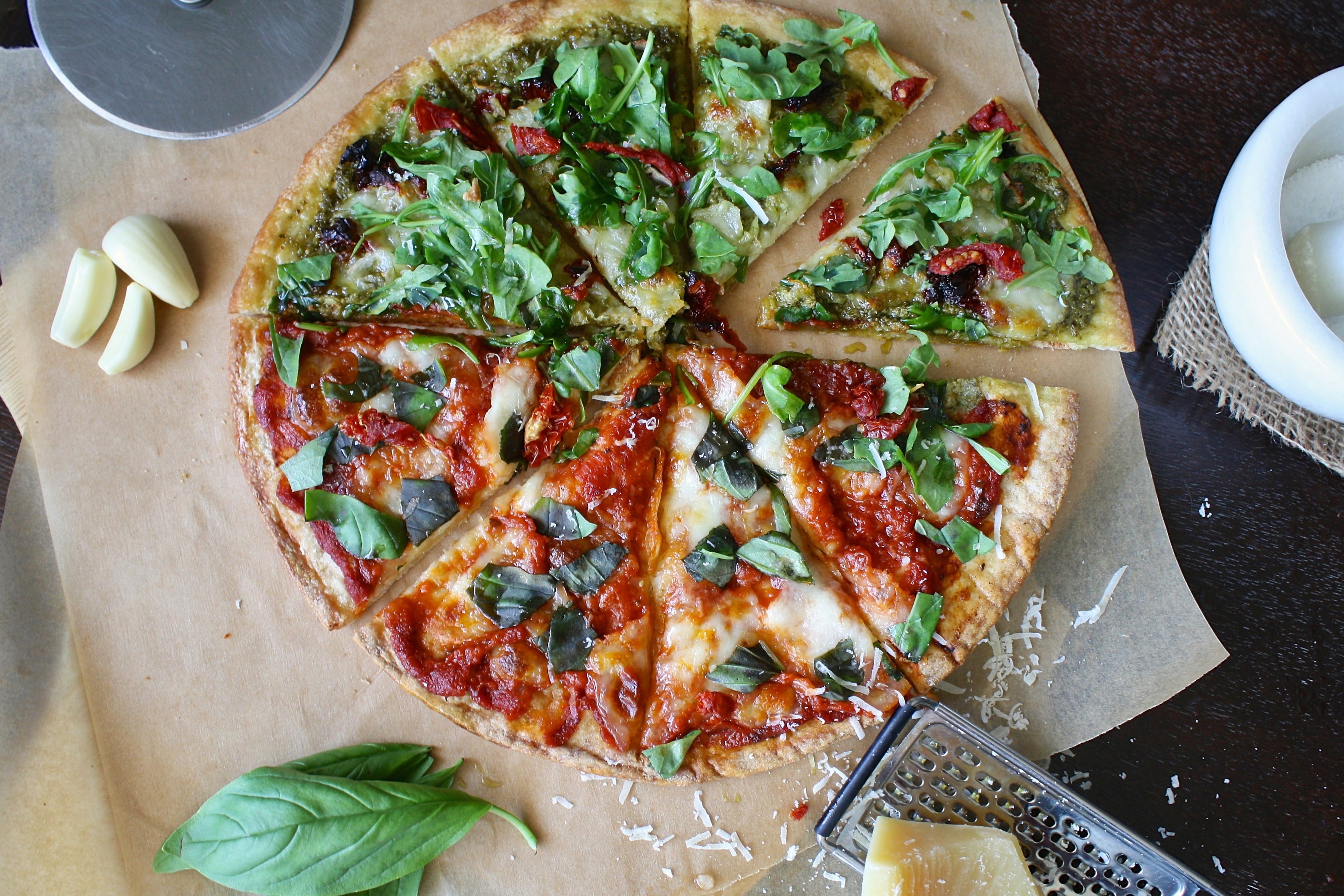 ready-to-eat, unhealthy eating, homemade, herb, cheese, food and drink, mozzarella, indoors, no people, Pizza, meal, paper, baked, gourmet, high angle view, HD Wallpaper