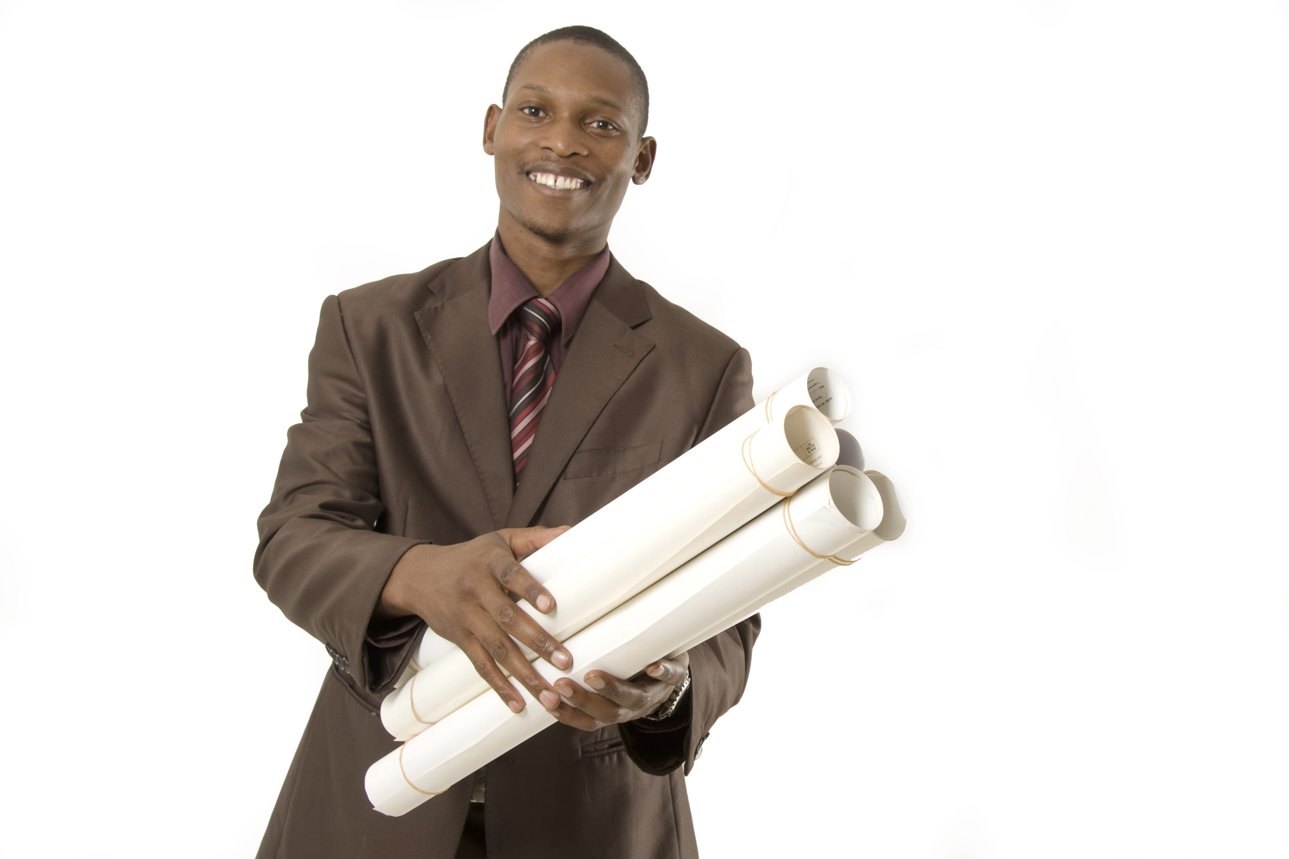 lapel, males, man, suit, blueprints, one Person, white Collar Worker, formal businesswear, menswear, african, people, standing, smiling, white Background, HD Wallpaper