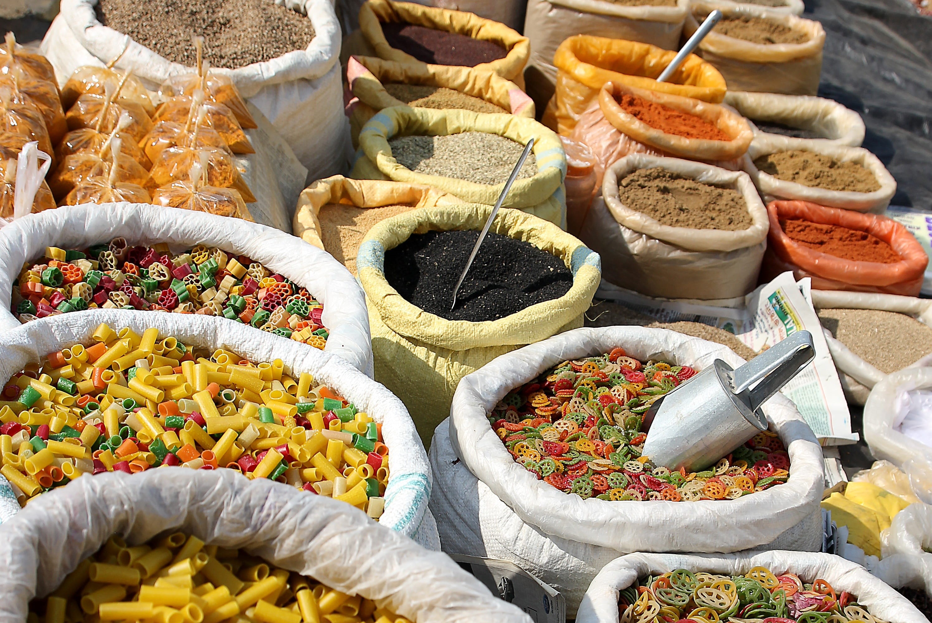 cinnamon, for sale, anise, seasoning, food, colorful, cuisine, variation, aroma, retail, 2K, day, cooking, piling, powder, street market, high angle view, HD Wallpaper