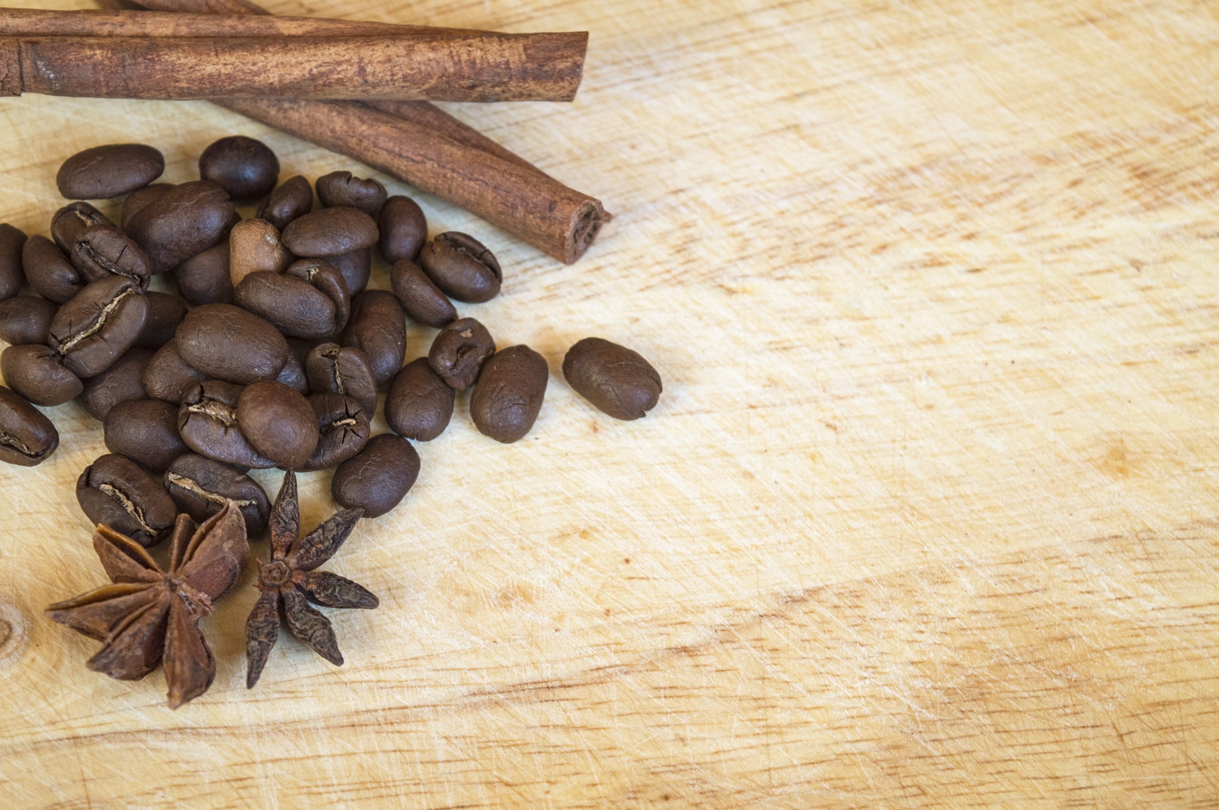 pastry shop, freshness, table, seasoning, Coffee, still life, Star Anise, aroma, no people, 1080P, scented, brown, directly above, bean, cinnamon sticks, HD Wallpaper
