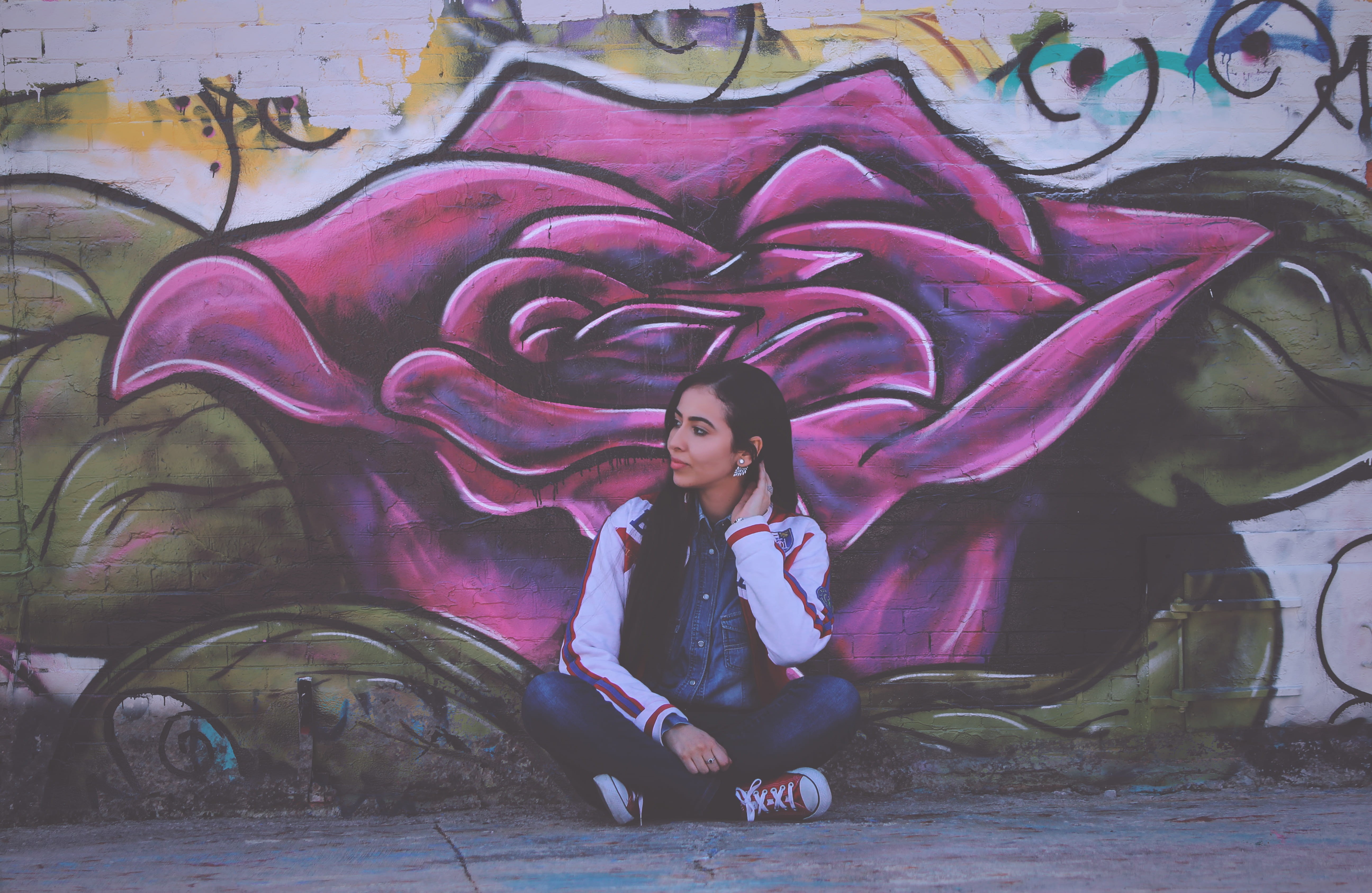 concepts And Ideas, young women, art and craft, 5K, front, red, woman, purple, leisure activity, real people, sitting, young adult, wall, adult, painting, HD Wallpaper