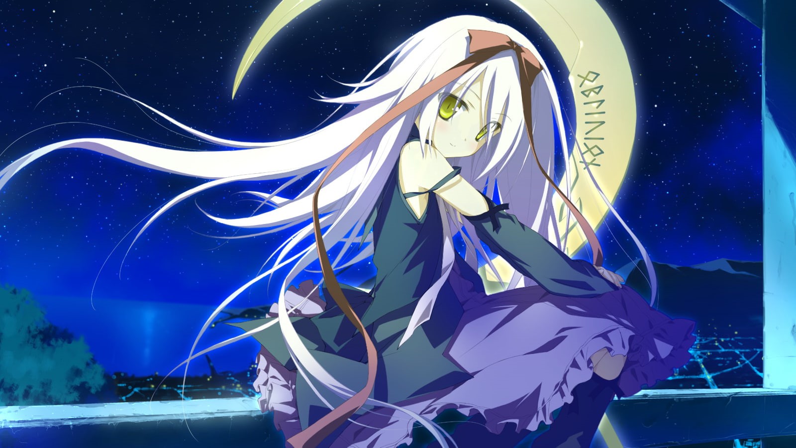 anime girls, green eyes, anime, 720P, night, Mare S. Ephemeral, Hoshizora no Memoria, HD Wallpaper