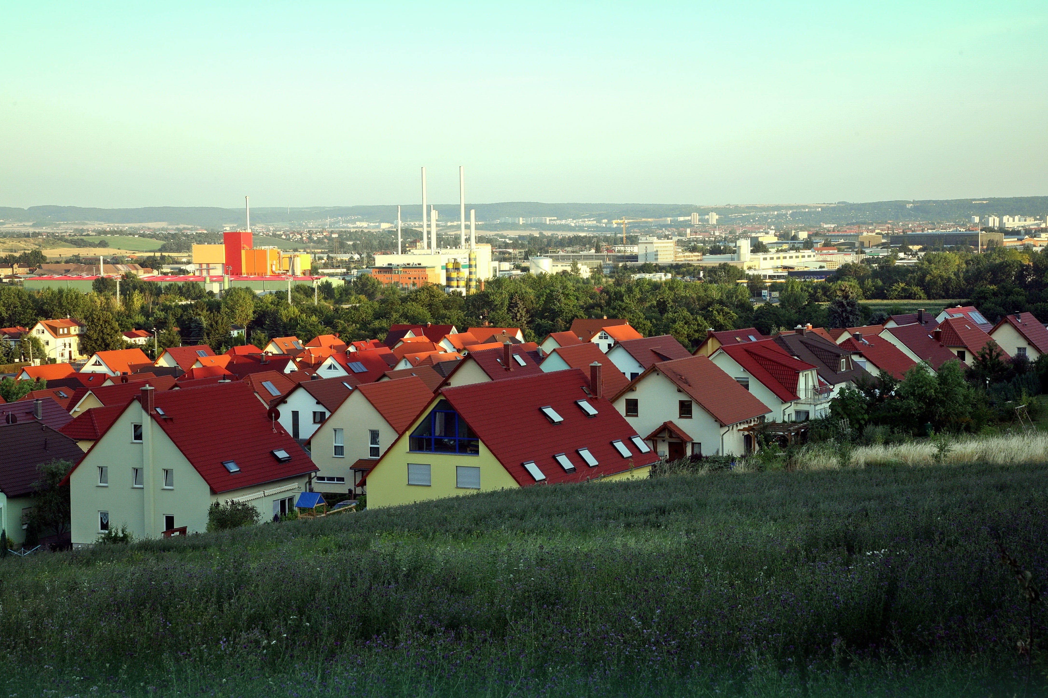 erfurt, field, high angle view, landscape, building, city, plant, heat and power plant, erfurt photographer, land, erfurt nord, erfurt photos, images of erfurt, HD Wallpaper