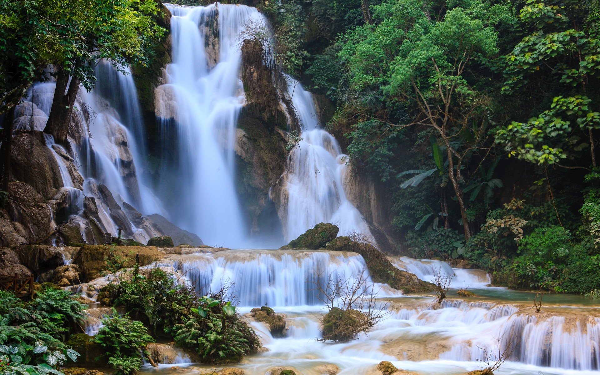 waterfalls, outdoors, Kuang Si Falls, rapid, flowing Water, uncultivated, environment, timelapse, motion, wet, no people, thailand, waterfall, summer, solid, HD Wallpaper