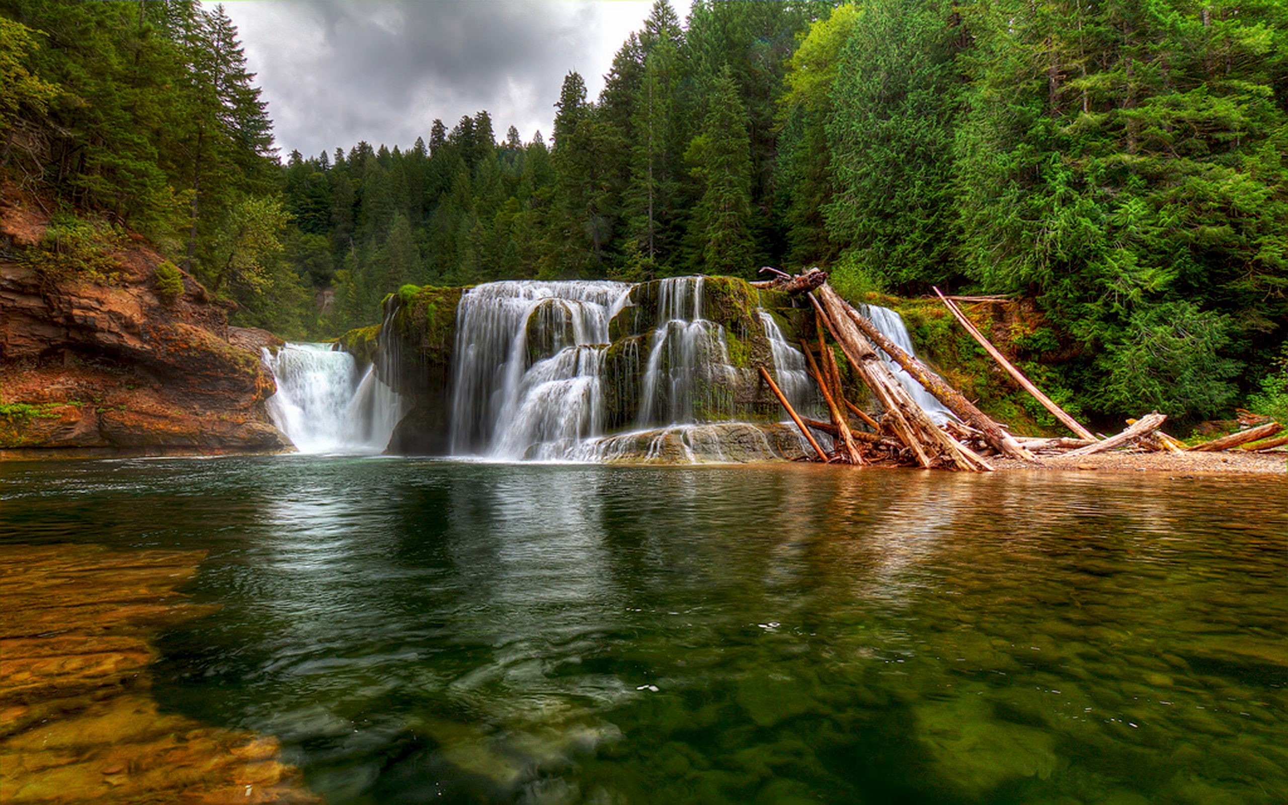 forest, lewis, lower, hd, states, waterfall, washington, river, united, landscape, desktop, gifford, falls, pinchot, beautiful, 2K, HD Wallpaper