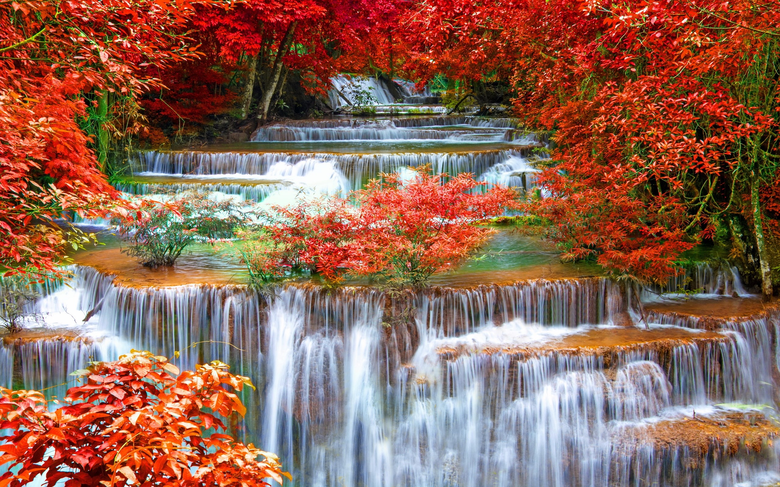 2K, nature, province, kanchanaburi, waterfalls, thailand, autumn, seasons, HD Wallpaper