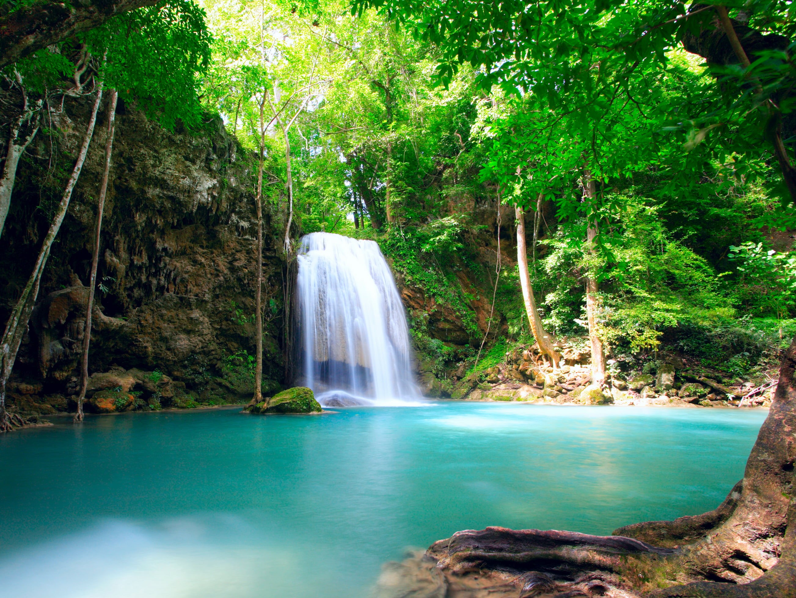 motion, pond, mountain, vacations, landscape, rock, power in nature, woodland, thailand, scenics - nature, falling, wet, no People, rainforest, land, stream, HD Wallpaper