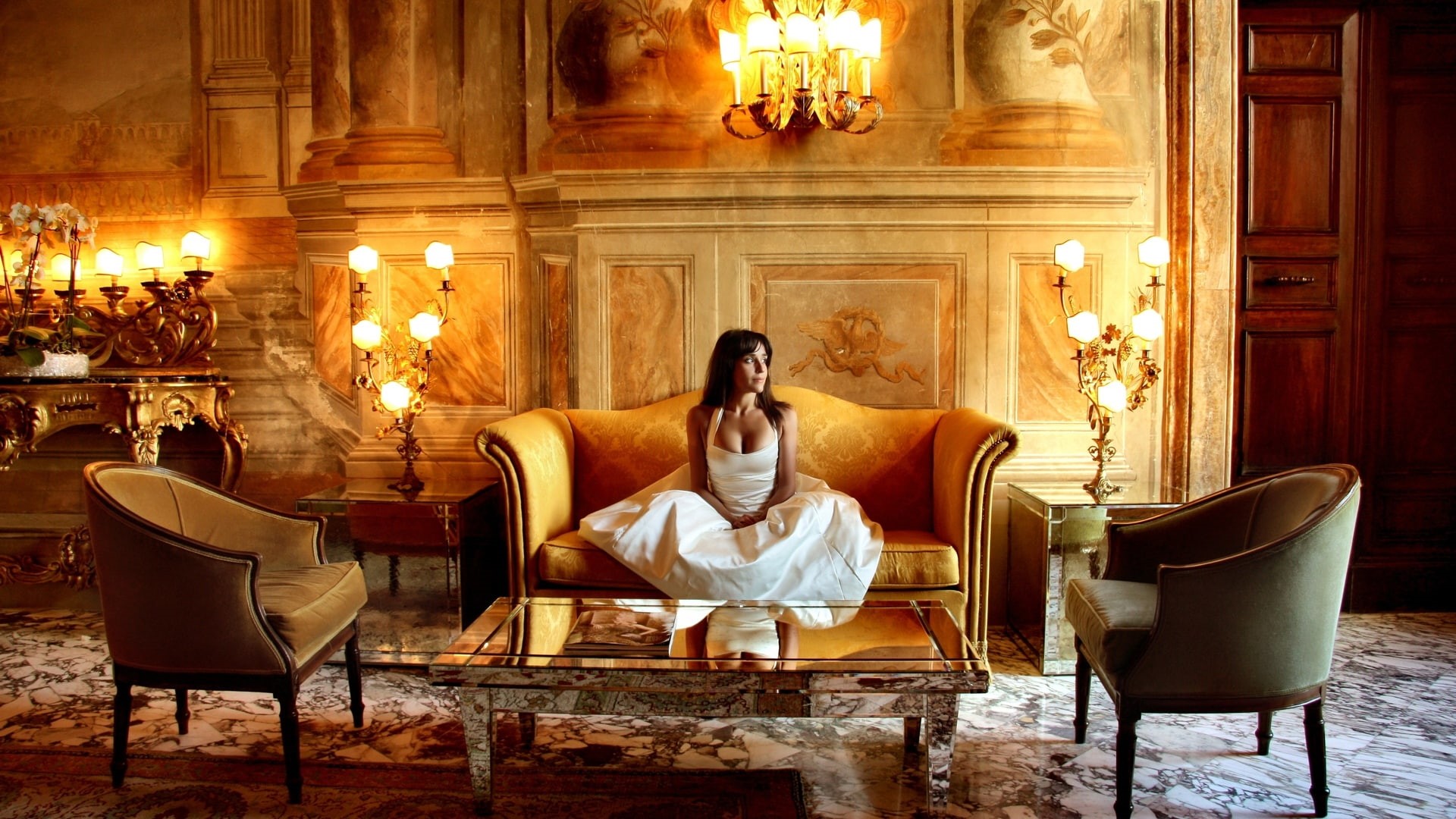 wellbeing, indoors, 1080P, wealth, beautiful woman, one person, hotel, health spa, full length, interior, luxury, spa, front view, table, chair, relaxation, HD Wallpaper