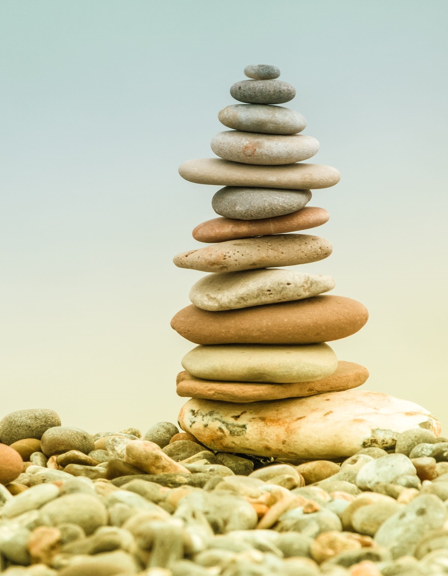 cairn, stone pile, temptation, land, still life, sky, balance, arrangement, zen, harmony, 1080P, stability, zen-like, copy space, selective focus, solid, Phone HD Wallpaper