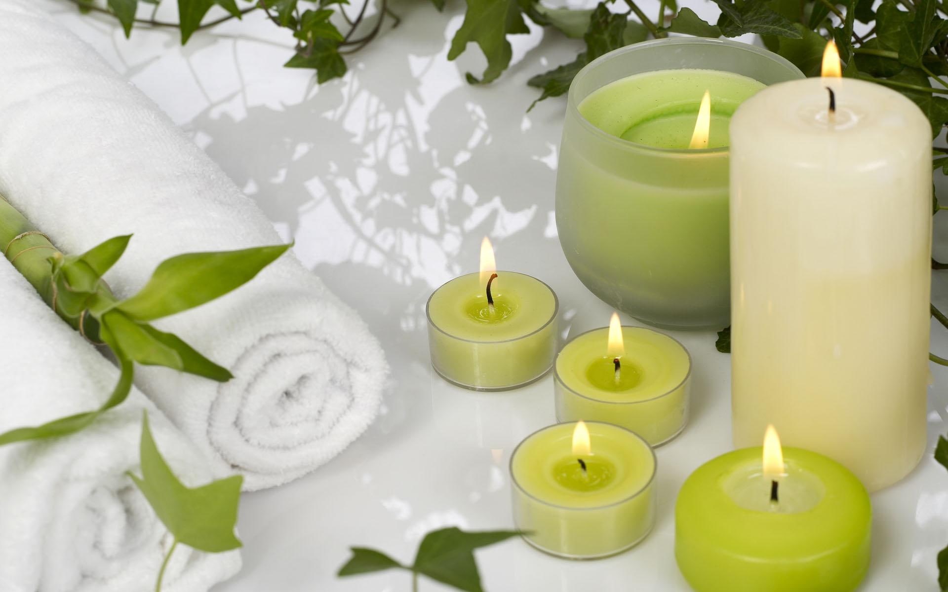 candles, green, bamboo, time, wellness, white, relaxing, 1080P, 3d and abstrac, enjoy, feng shui, towels, happy, HD Wallpaper