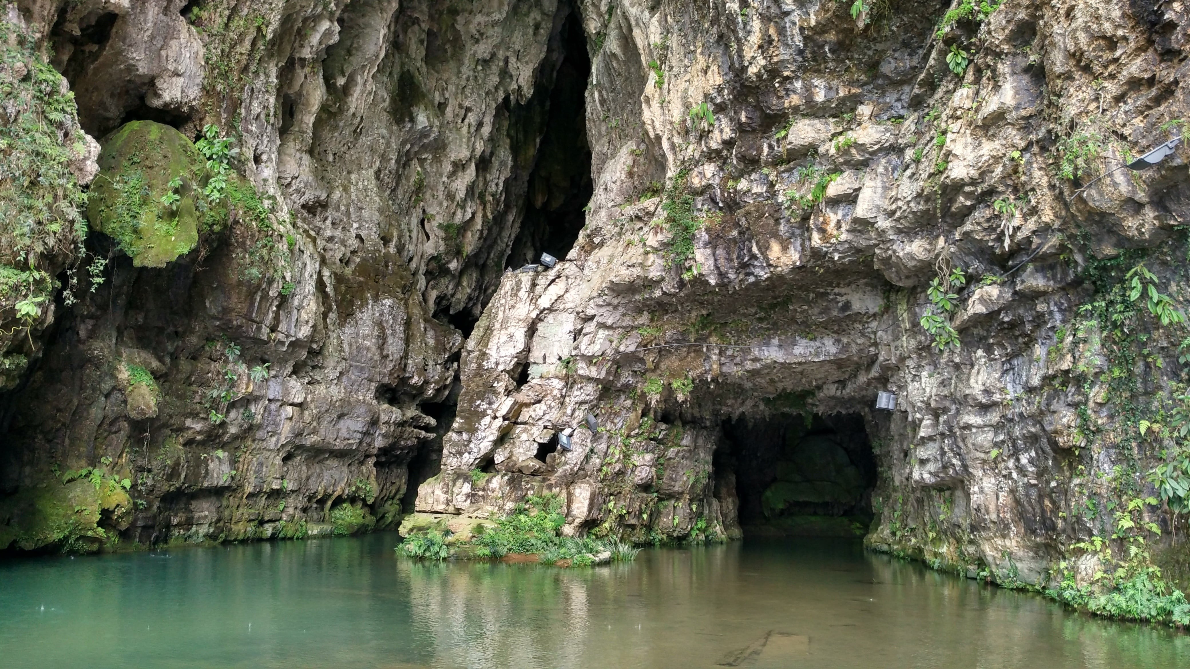 solid, nature, 4K, geology, feng shui, natural, water, tranquility, day, rock, tree, cave, cliff, tranquil scene, physical geography, rock - object, beauty in nature, HD Wallpaper